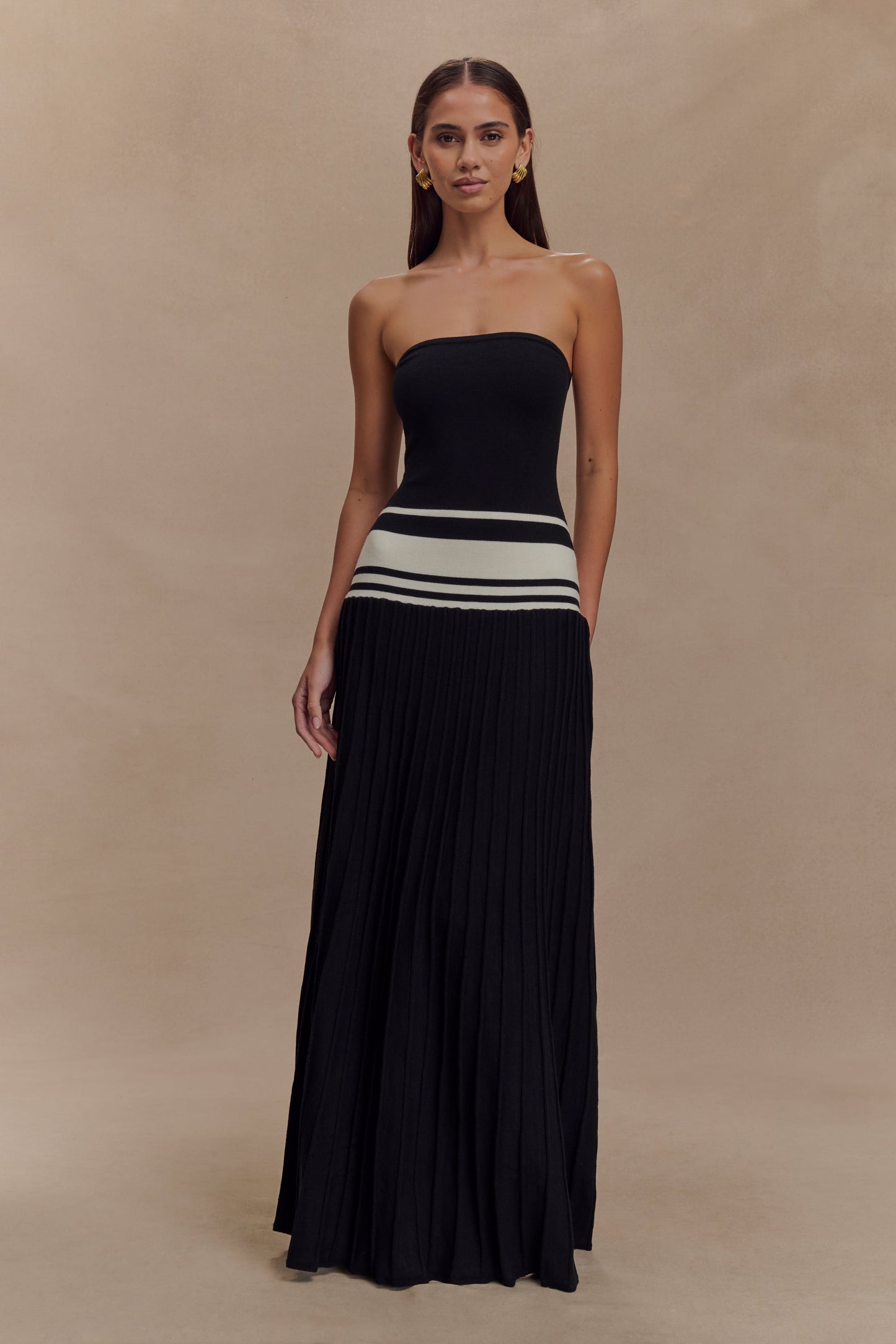 Robe maxi en jersey à bretelles contrastées Solaris - Noir/Blanc
