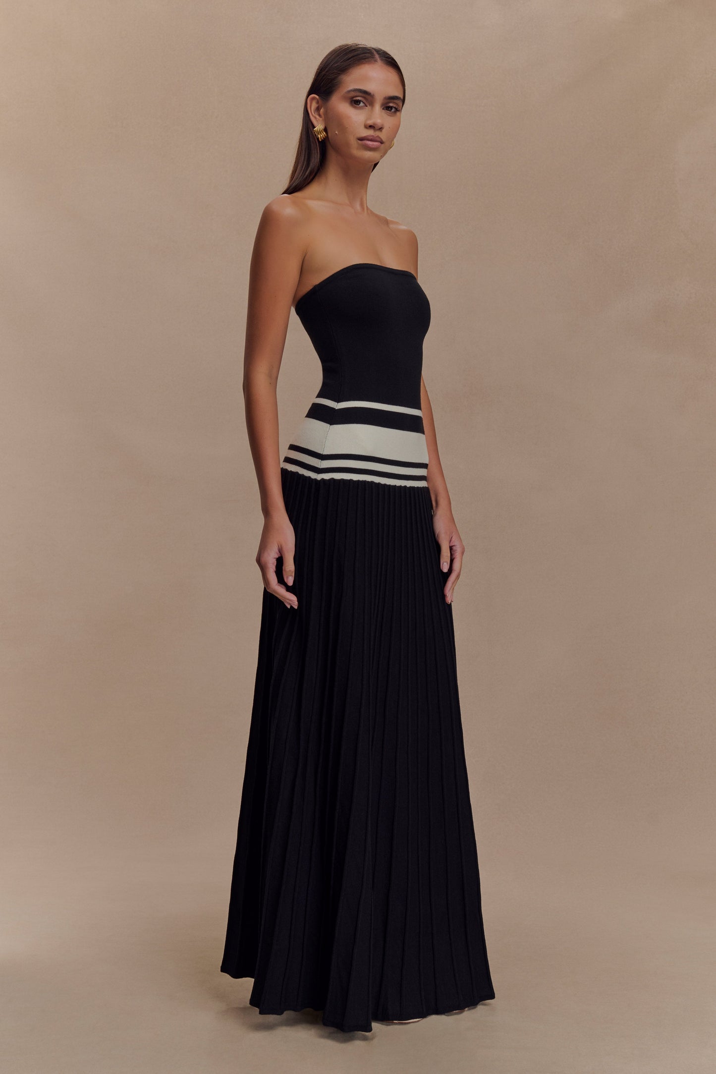 Robe maxi en jersey à bretelles contrastées Solaris - Noir/Blanc