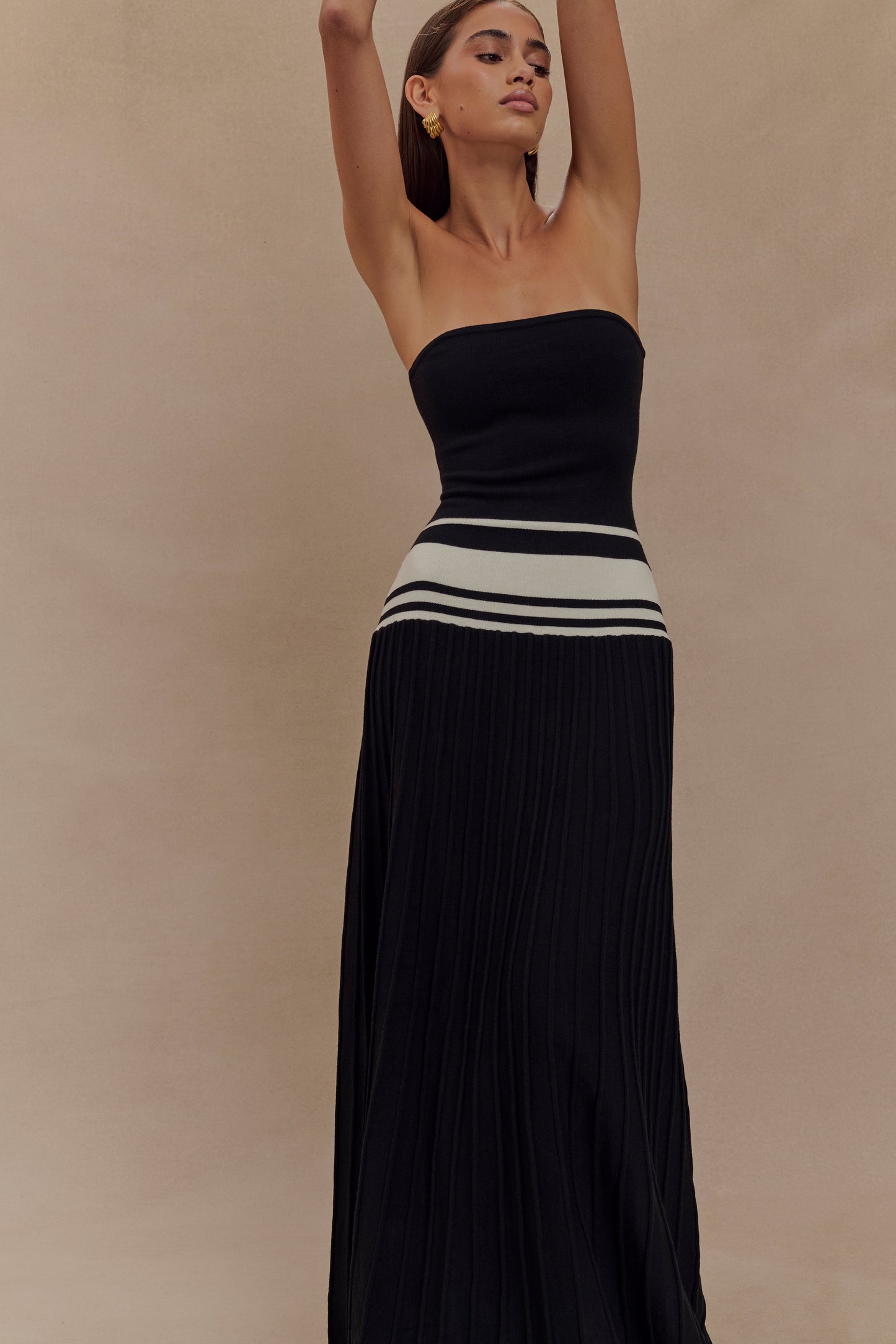 Robe maxi en jersey à bretelles contrastées Solaris - Noir/Blanc