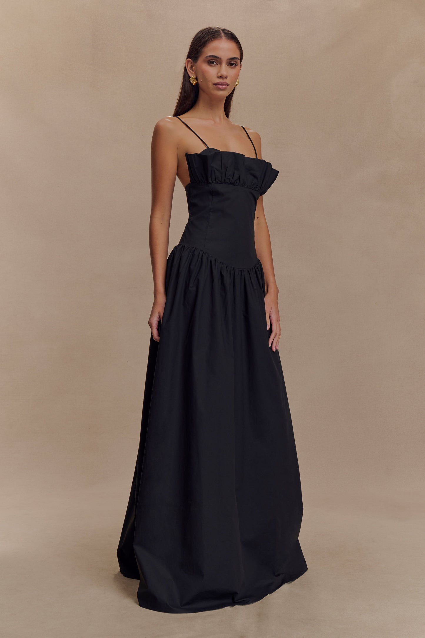 Jupe Maxi Janis en Coton à Volants - Noir