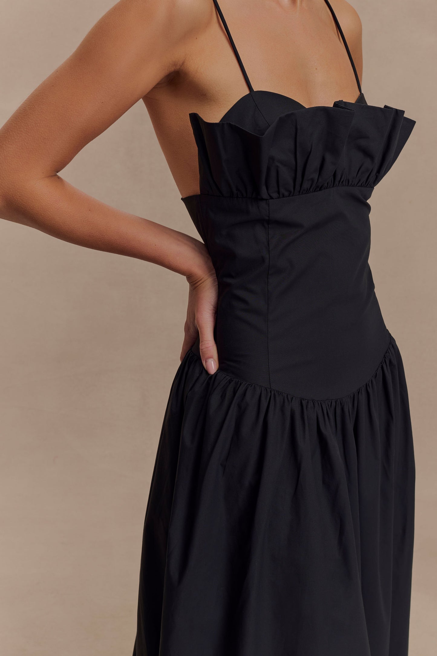 Jupe Maxi Janis en Coton à Volants - Noir