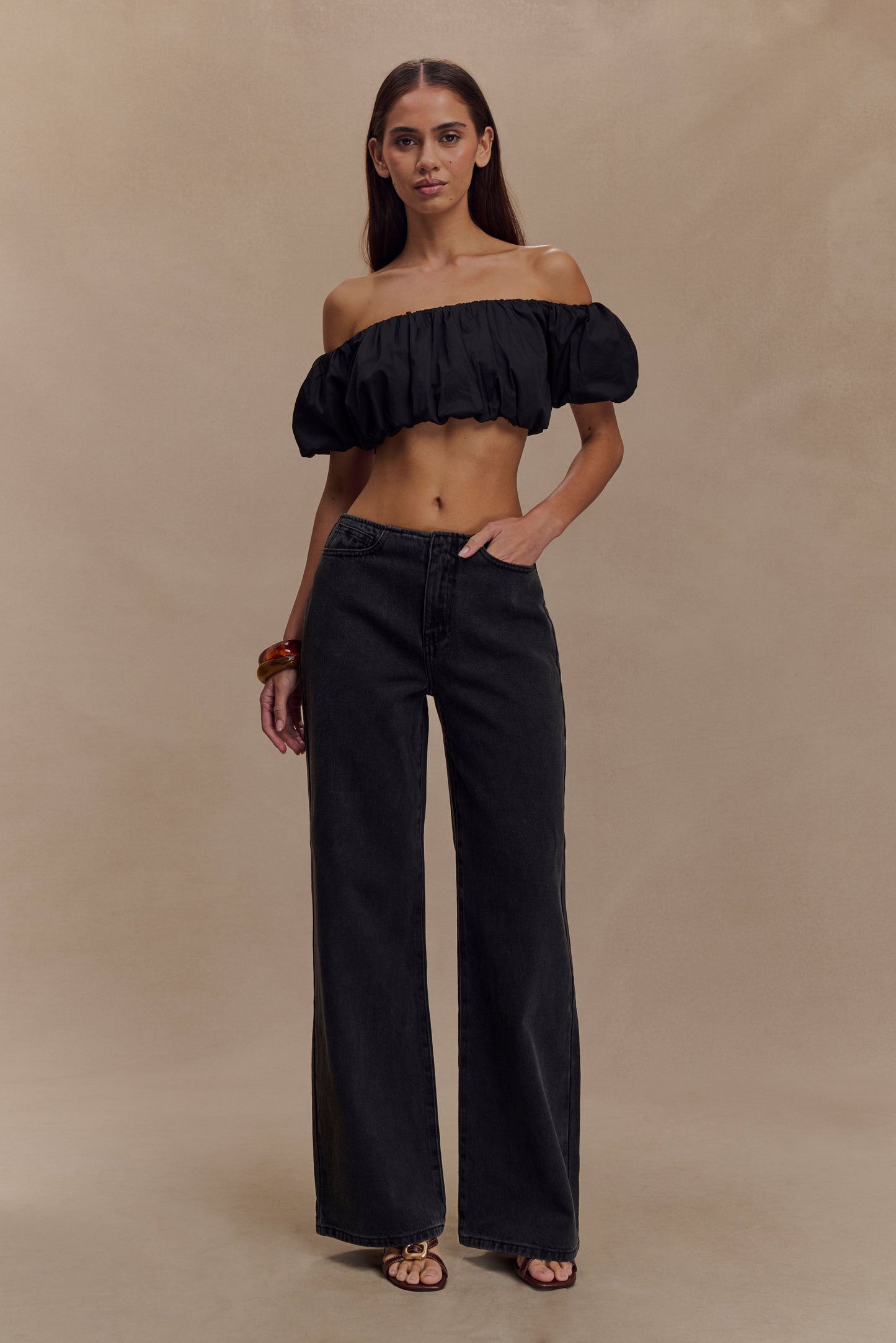 Jeans en jean taille mi-haute Caitlin - Noir délavé