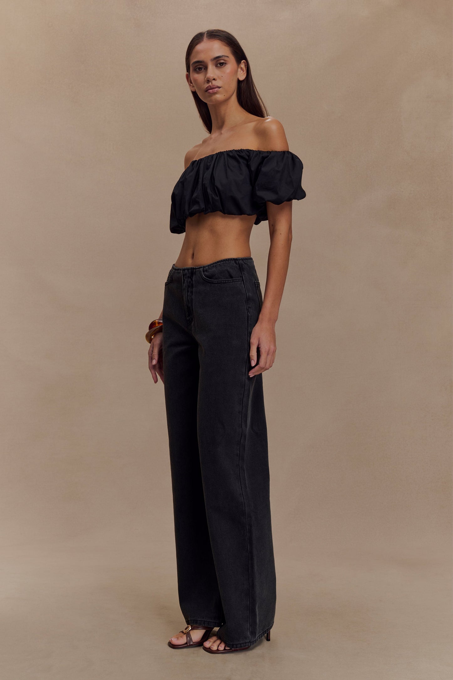Jeans en jean taille mi-haute Caitlin - Noir délavé