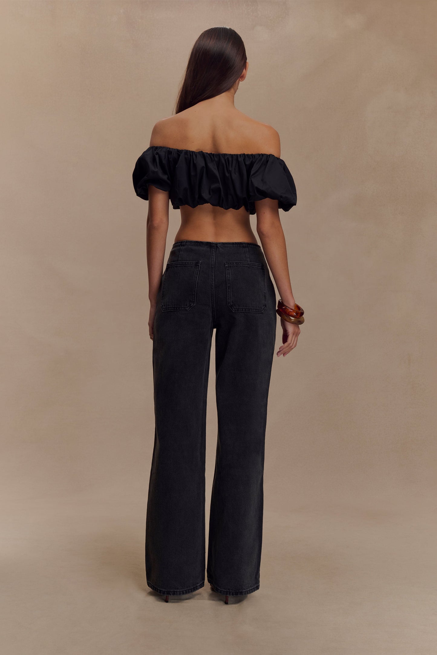 Jeans en jean taille mi-haute Caitlin - Noir délavé