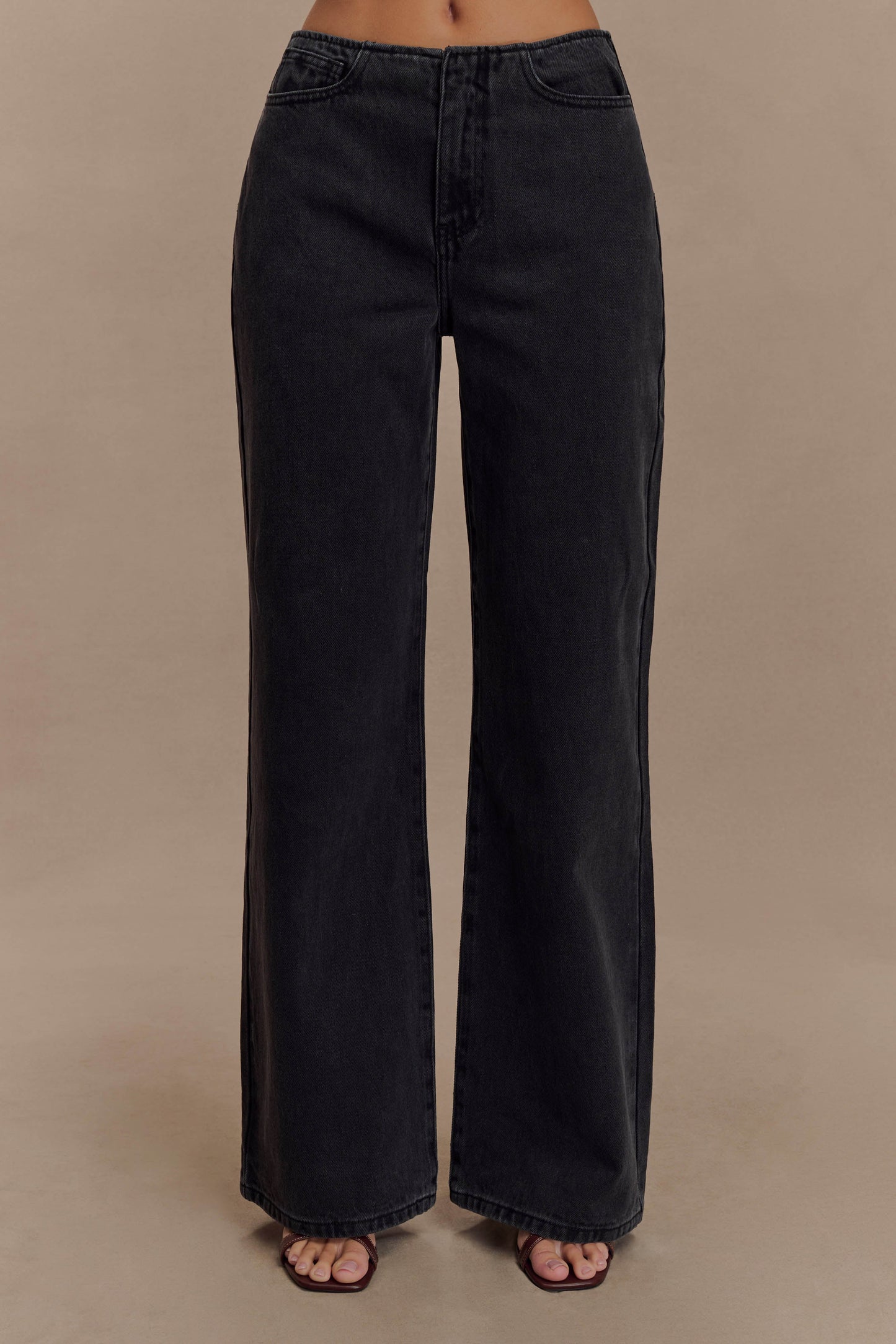 Jeans en jean taille mi-haute Caitlin - Noir délavé