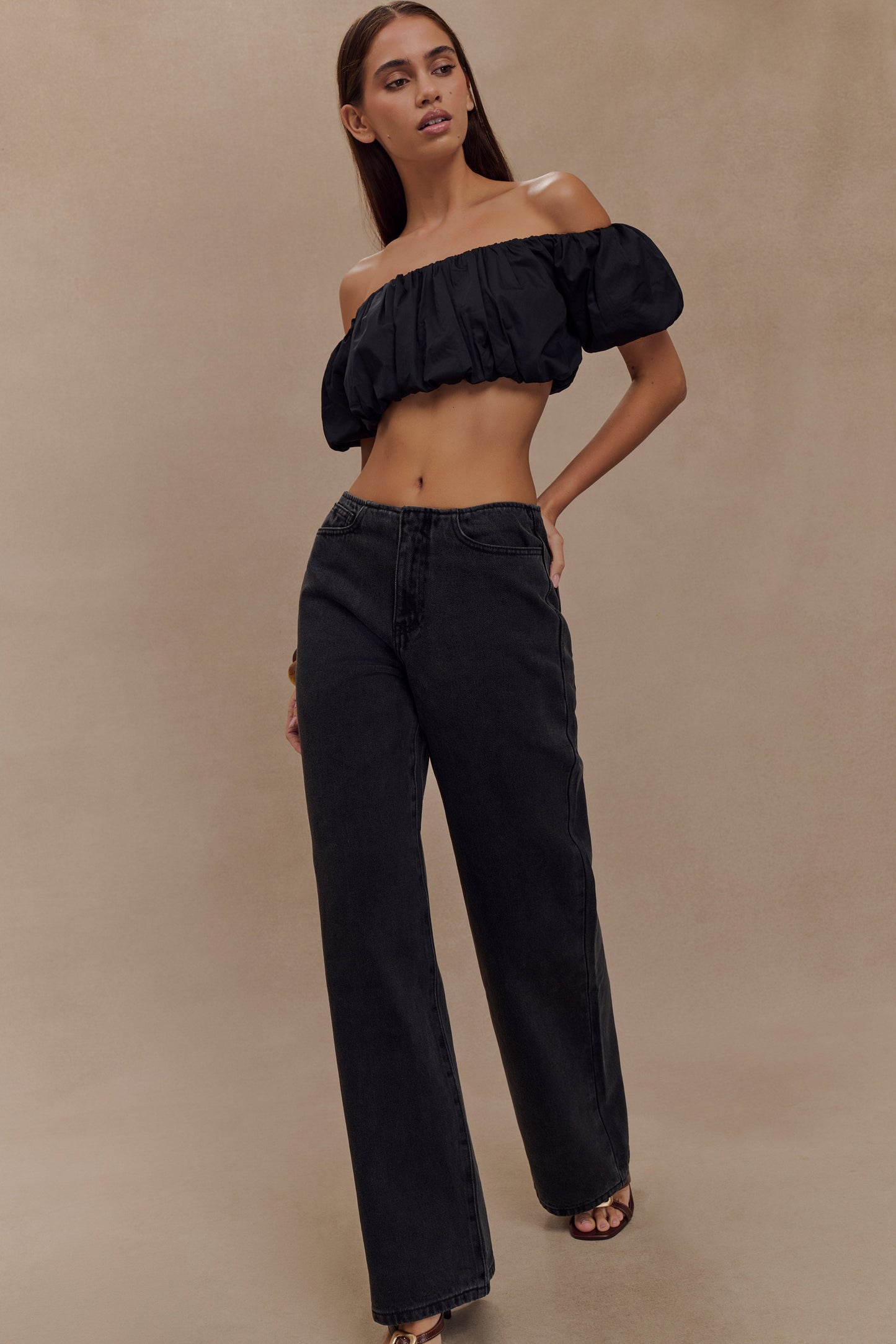 Jeans en jean taille mi-haute Caitlin - Noir délavé