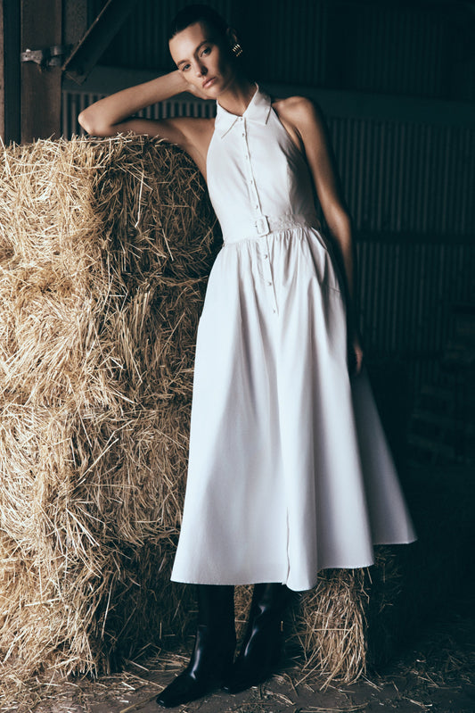 Robe midi à col montant Cindy - Blanc