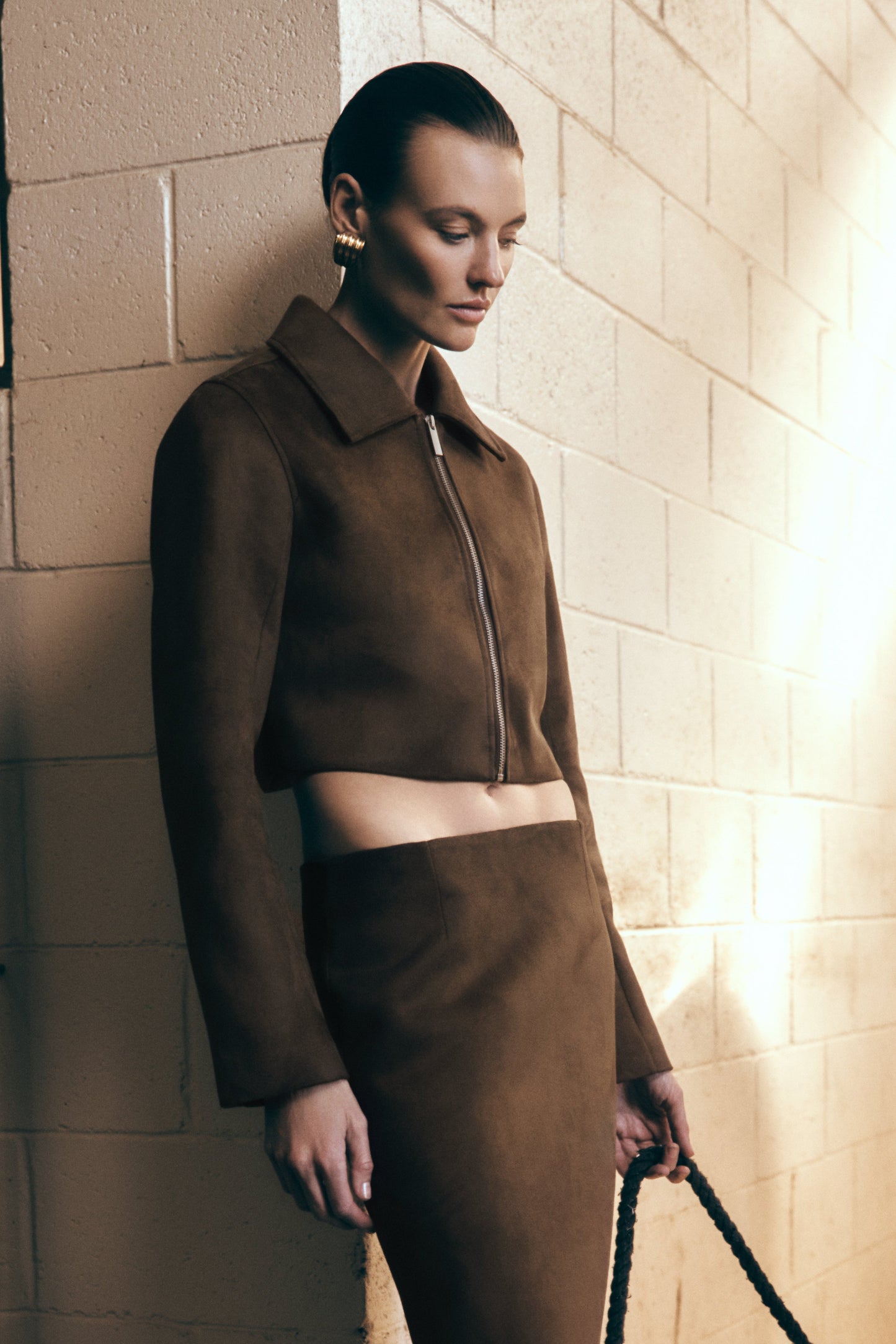 Veste à col en faux daim Hayes - Chocolat
