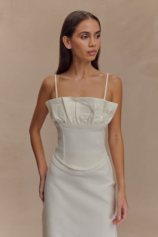 Corset en jean à volants Cecilia - Blanc