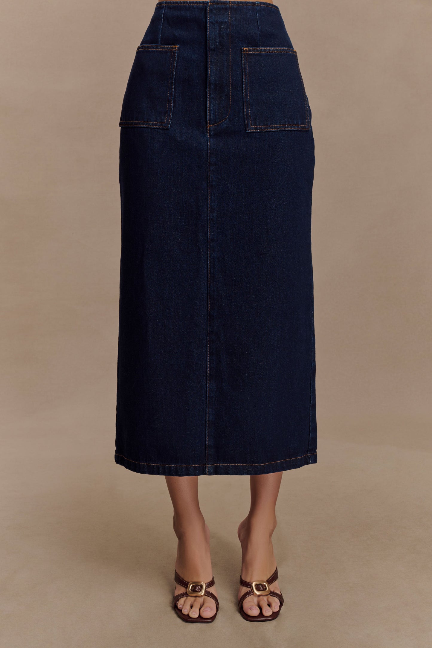 Jupe mi-longue en jean Fallon - Bleu indigo