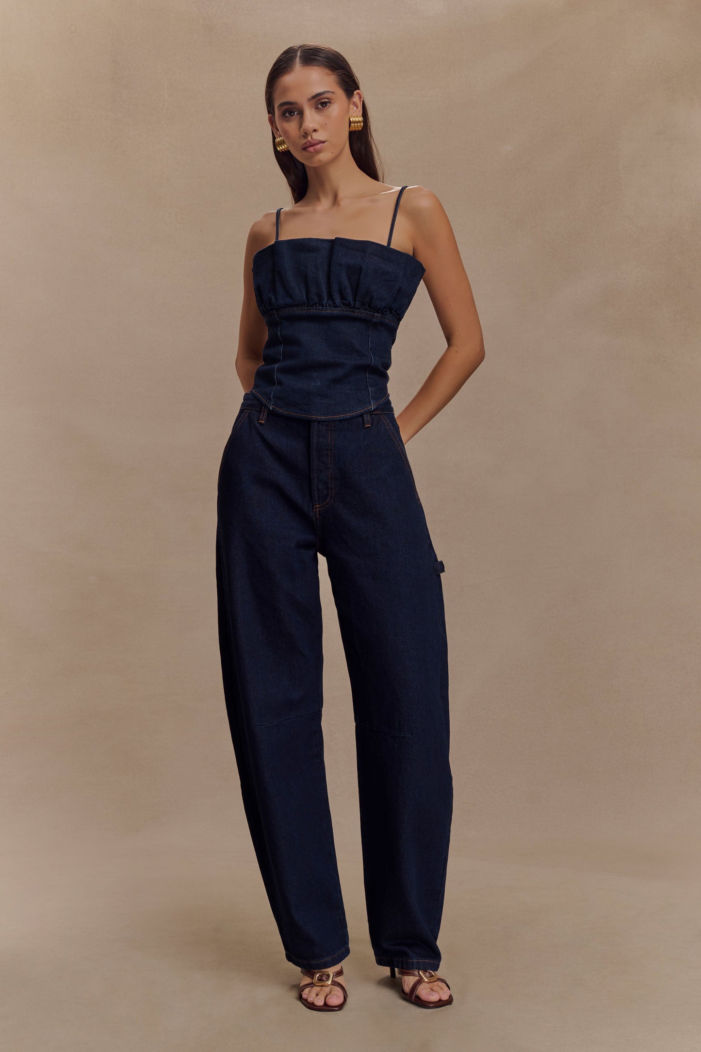 Corset en jean à volants Cecilia - Bleu indigo