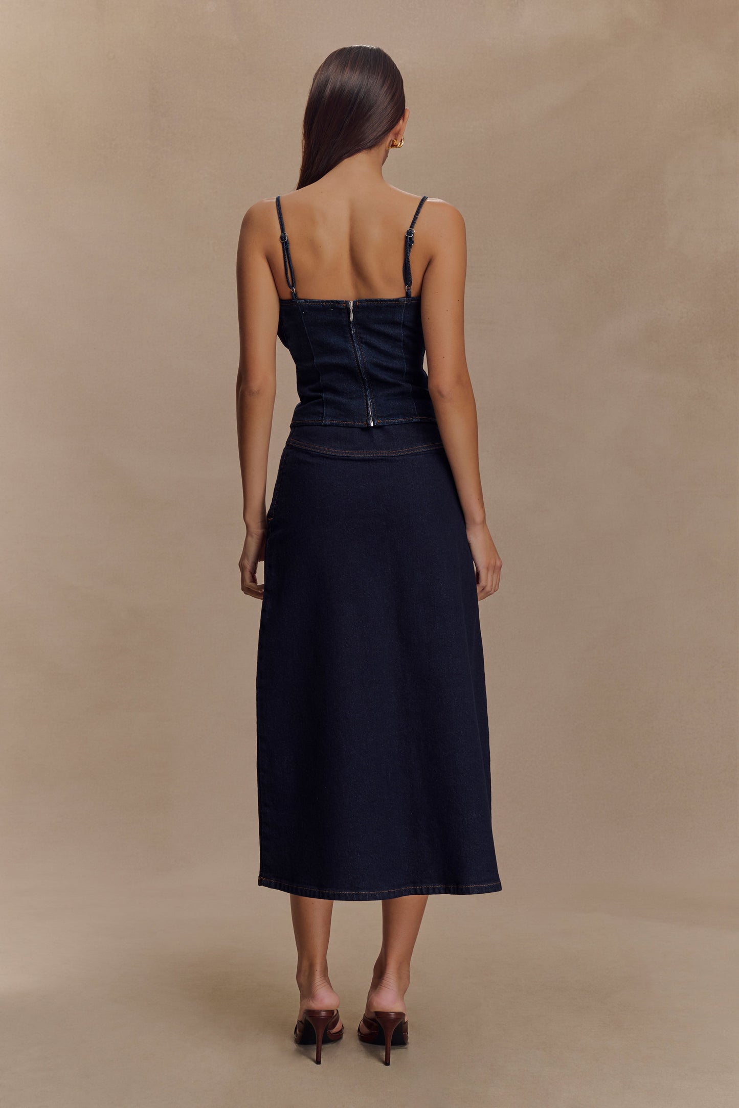 Corset en jean à volants Cecilia - Bleu indigo