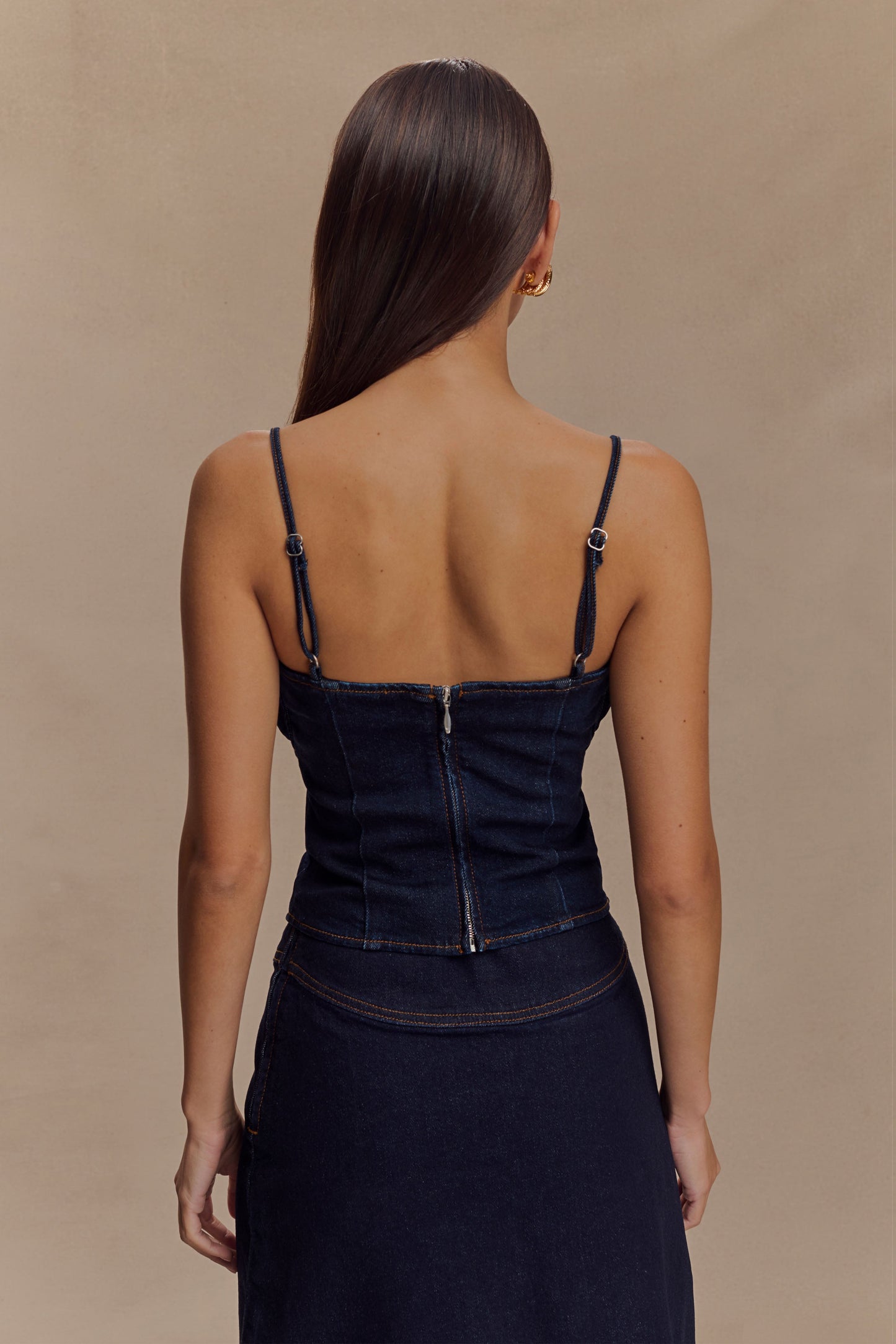Corset en jean à volants Cecilia - Bleu indigo