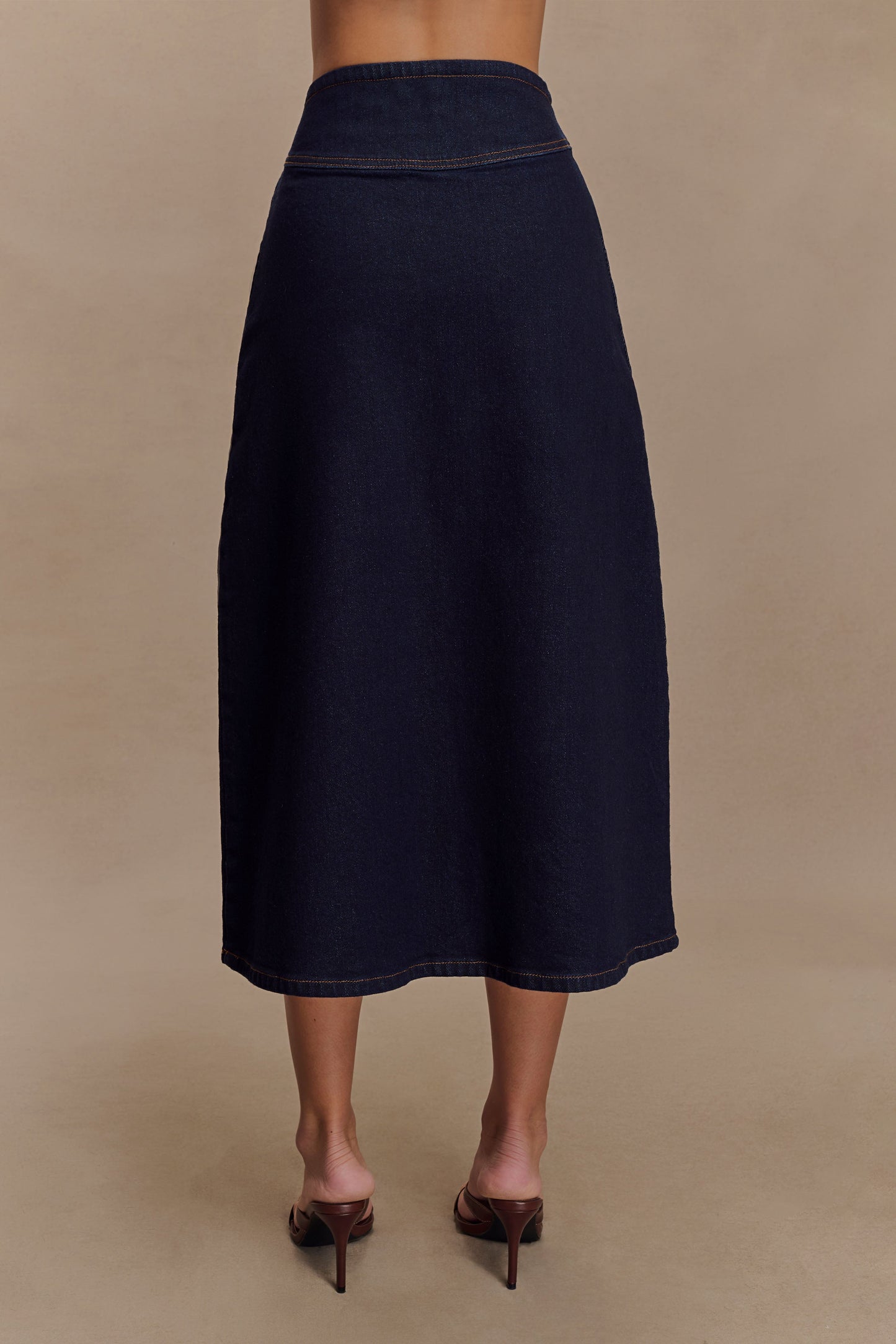 Jupe mi-longue trapèze en jean Cecilia - Bleu indigo