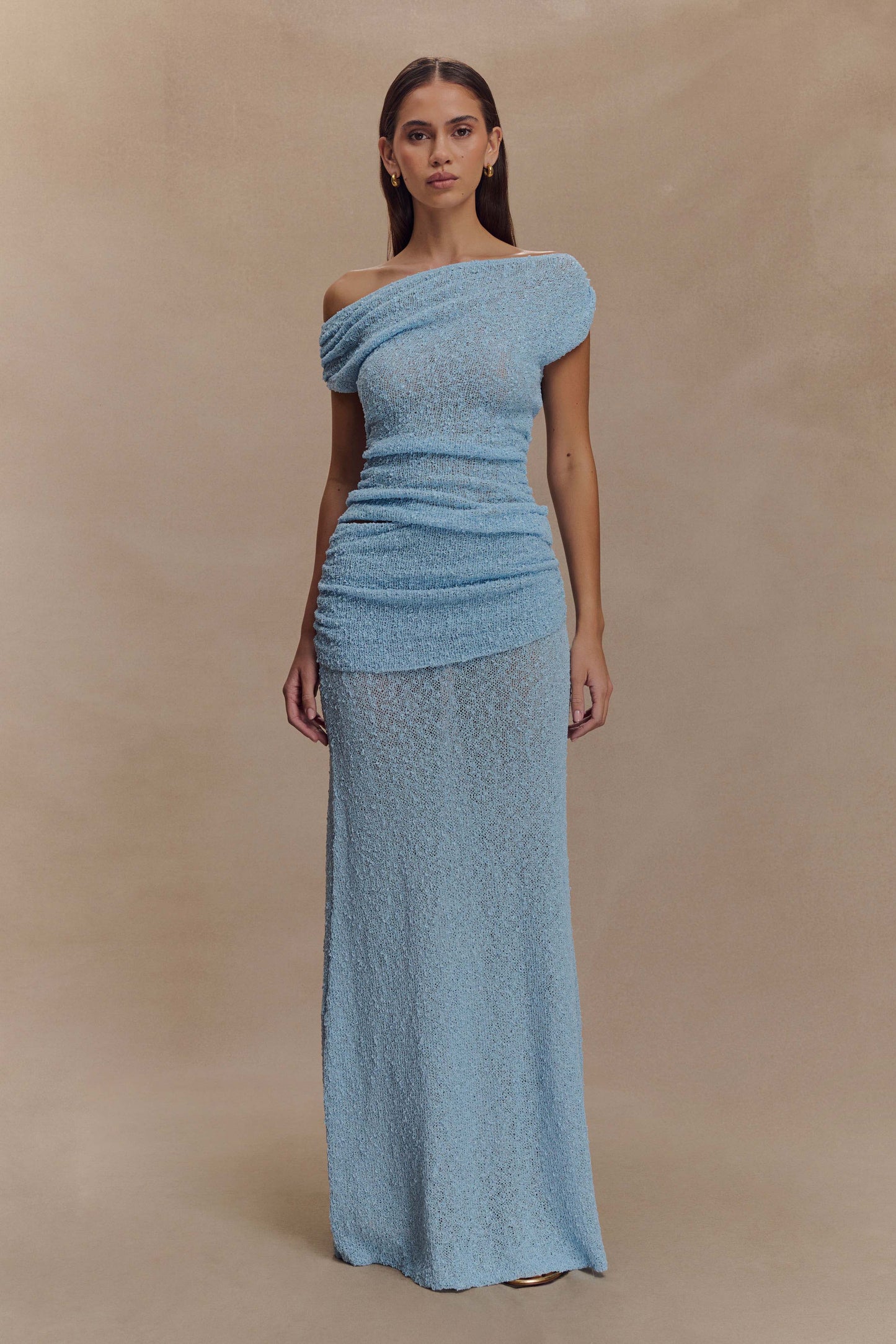 Jupe Maxi Tricoté à Plis Petra - Bleu Clair