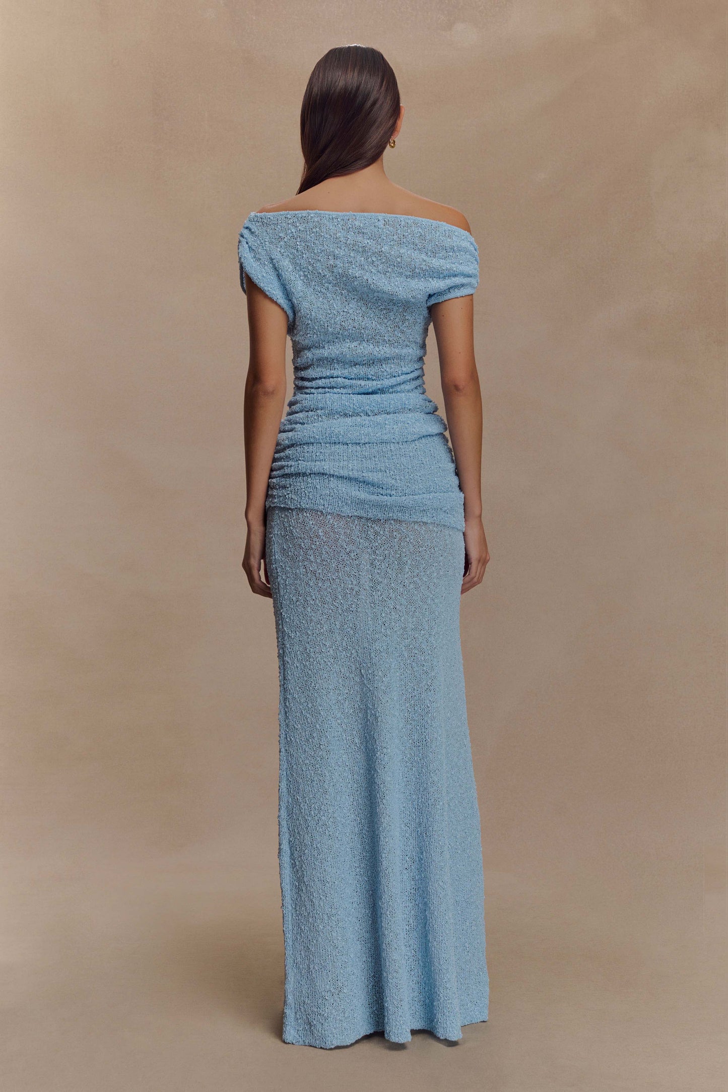 Jupe Maxi Tricoté à Plis Petra - Bleu Clair