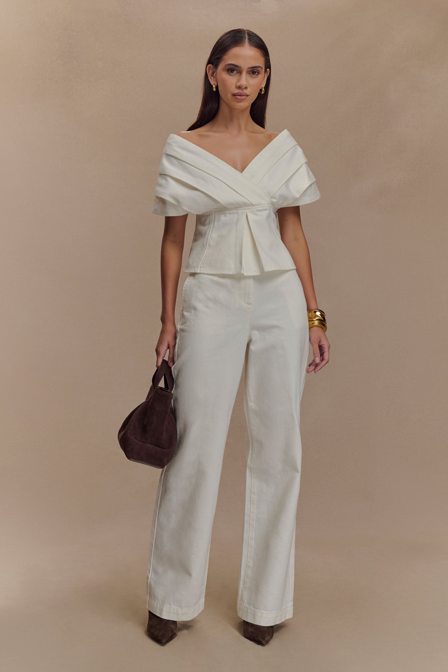 Rayne Haut en jean à épaules dénudées - Blanc