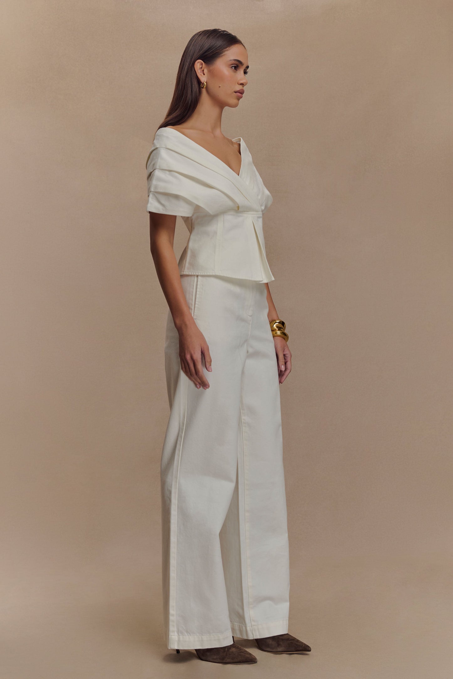 Rayne Haut en jean à épaules dénudées - Blanc