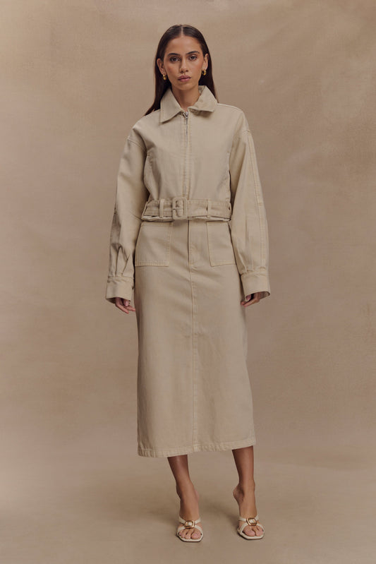 Jupe mi-longue en jean Fallon - Lavage pierre