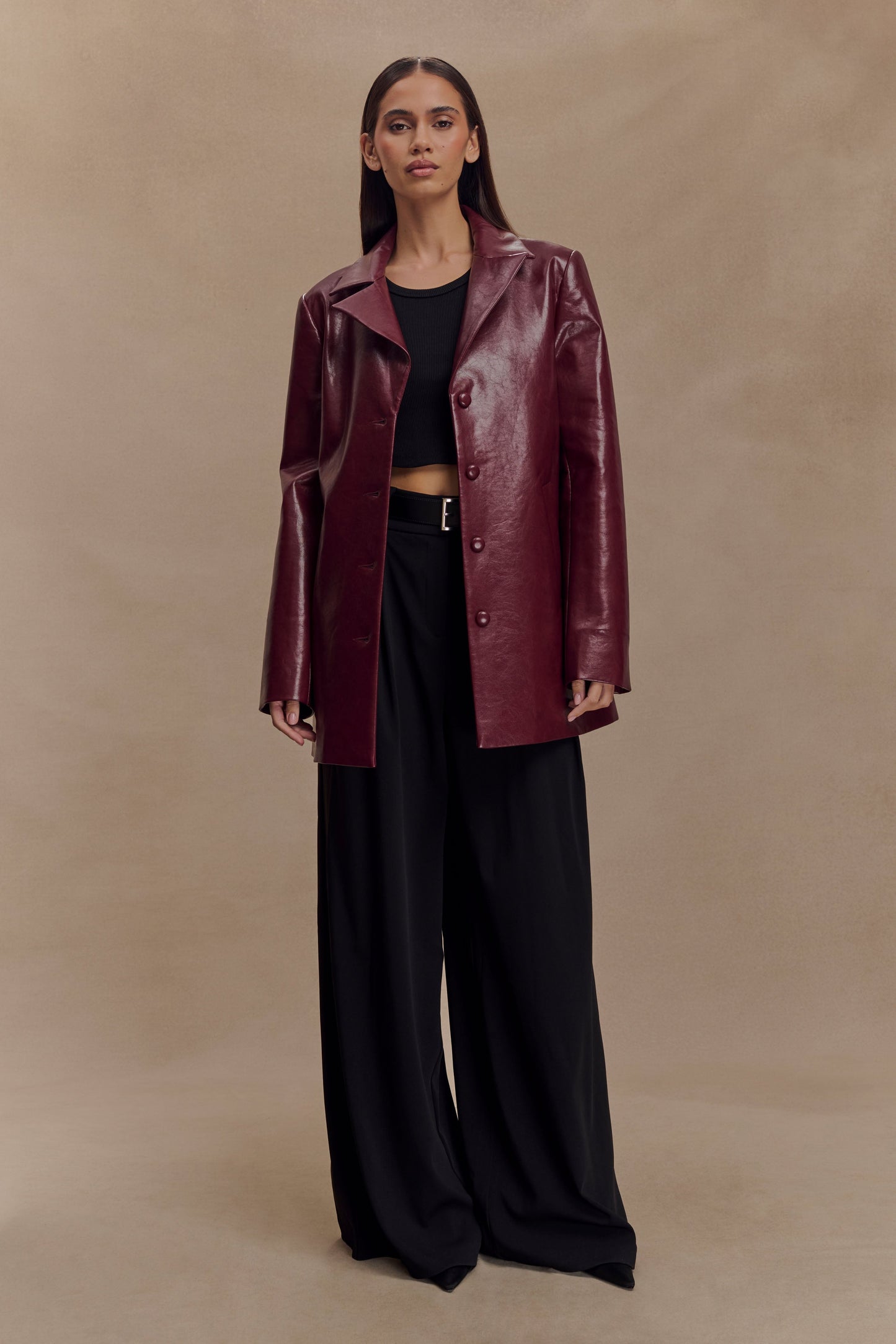Manteau en simili cuir Deborah - Rouge cerise