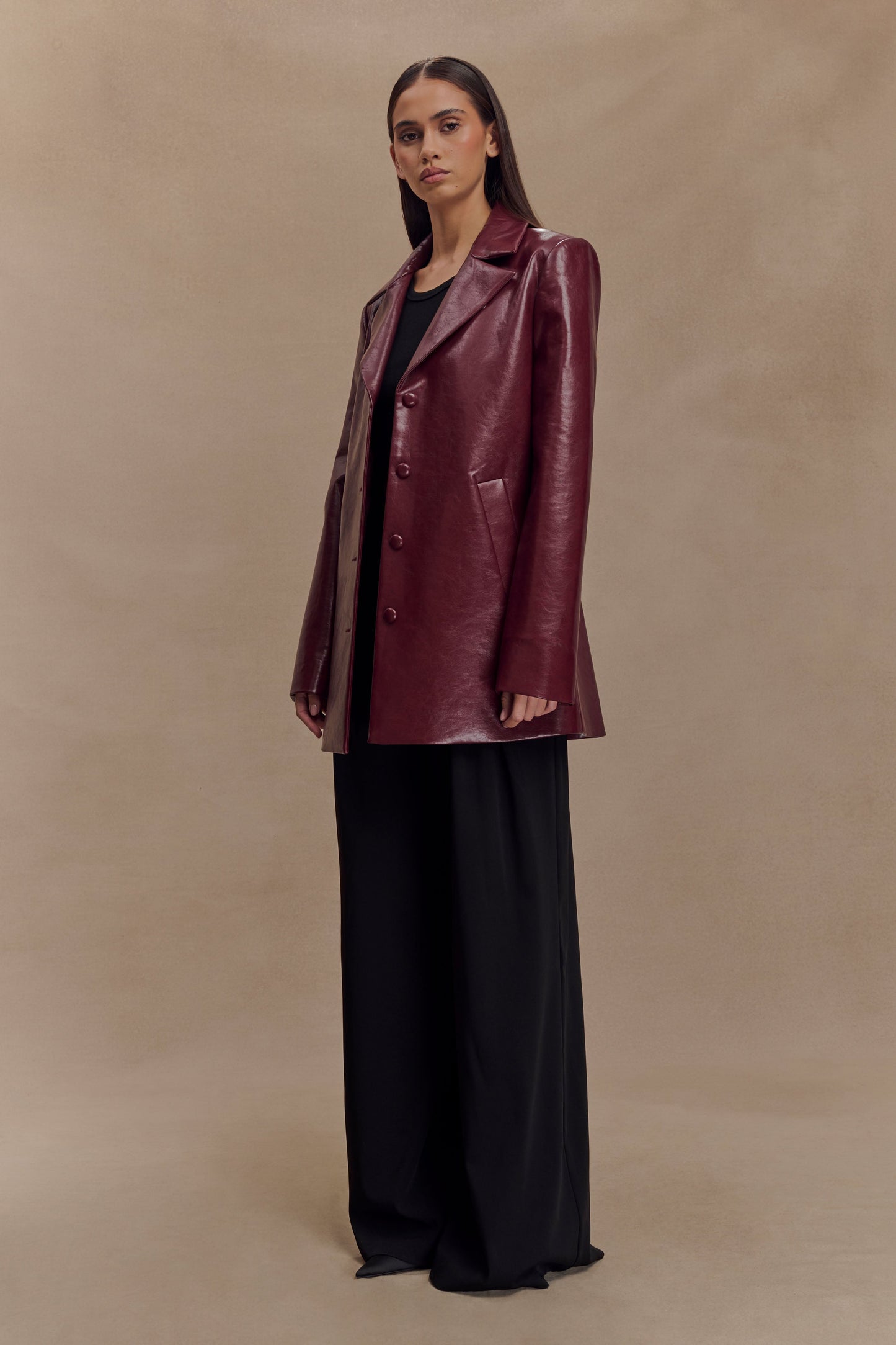 Manteau en simili cuir Deborah - Rouge cerise