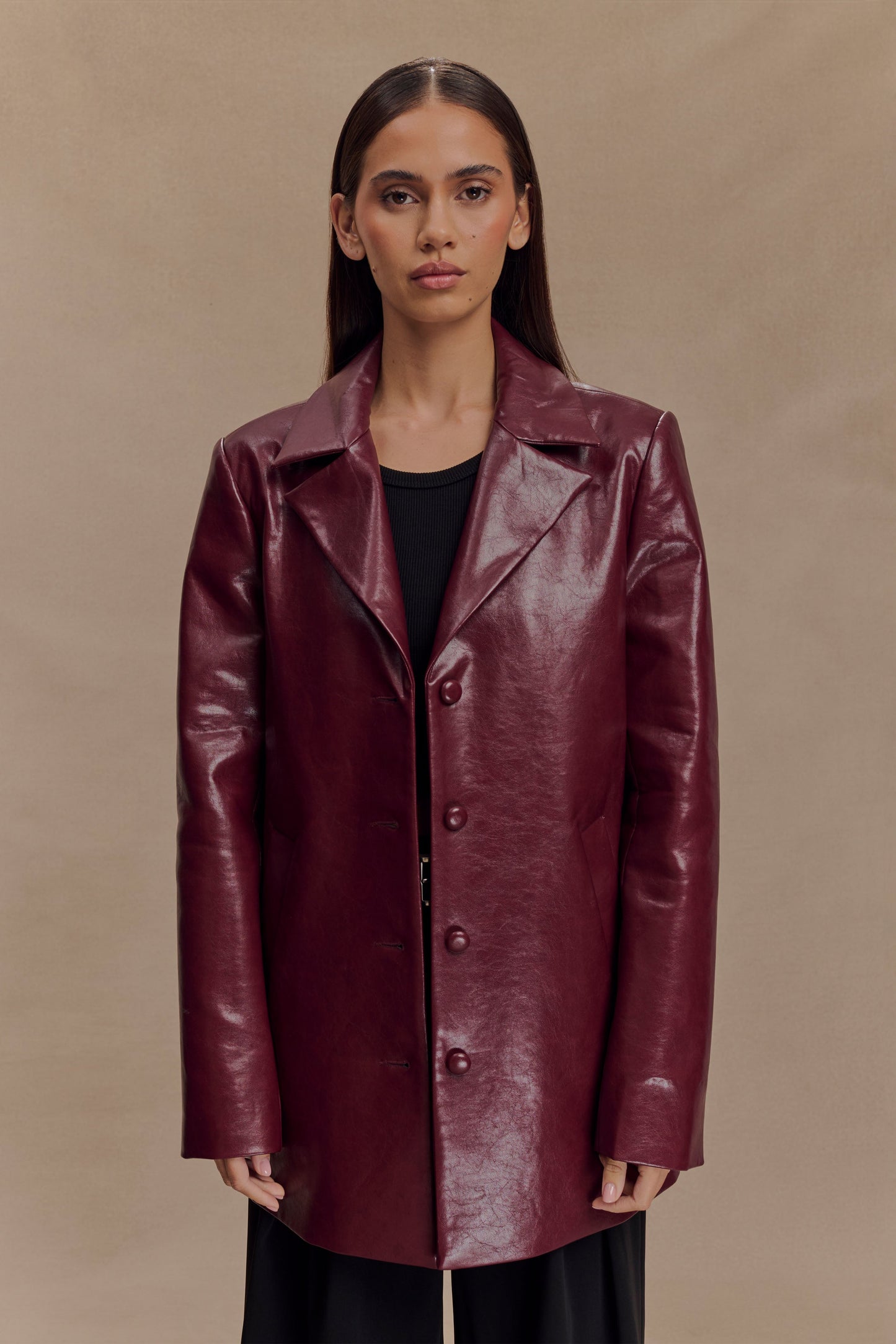 Manteau en simili cuir Deborah - Rouge cerise