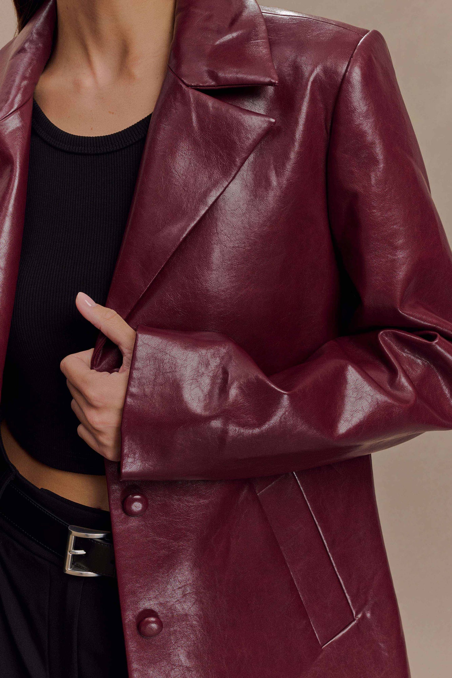 Manteau en simili cuir Deborah - Rouge cerise