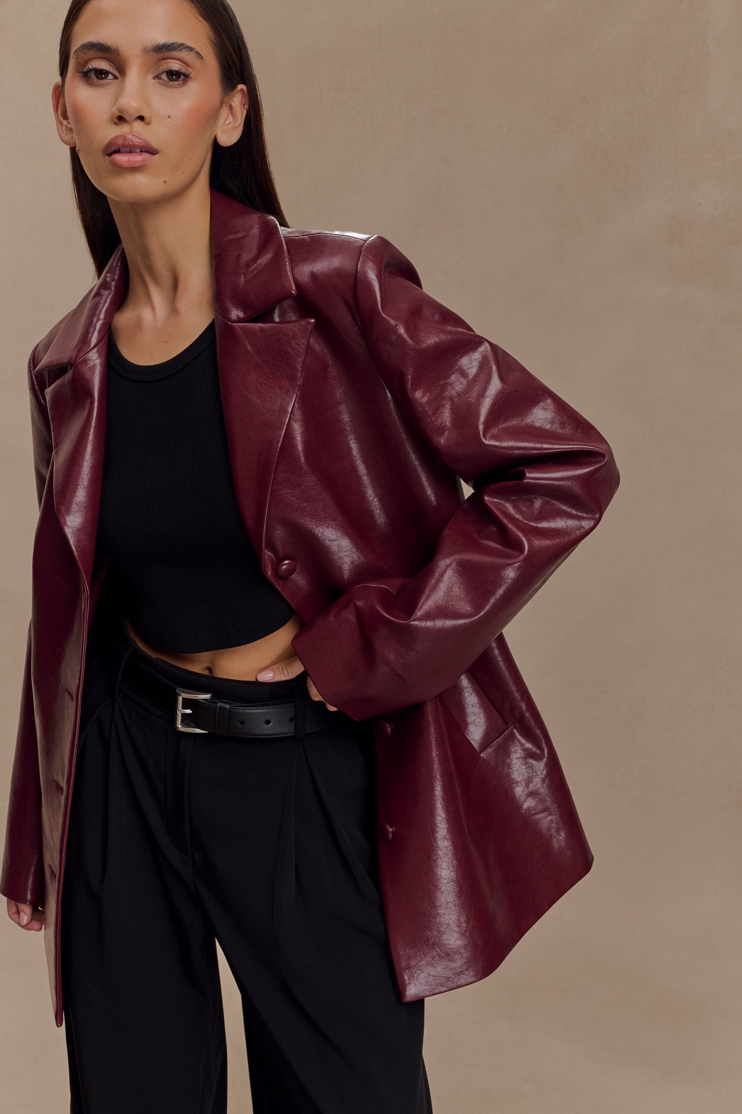 Manteau en simili cuir Deborah - Rouge cerise