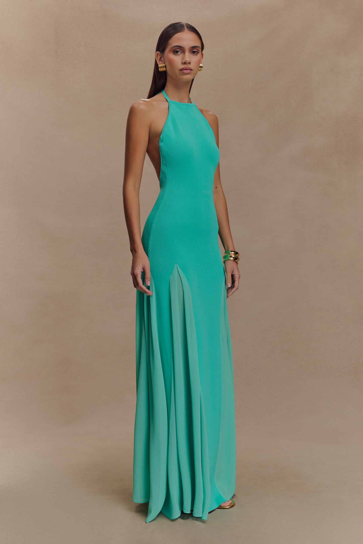 Robe Maxi Soleil en Tricot et Maille avec Décolleté Halter - Lagoon