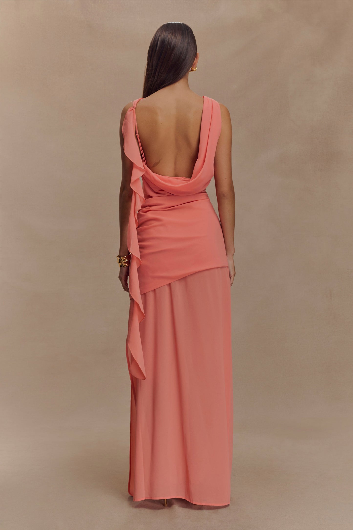 Robe Maxi en Chiffon à Drapé Daria - Nectarine Pâle