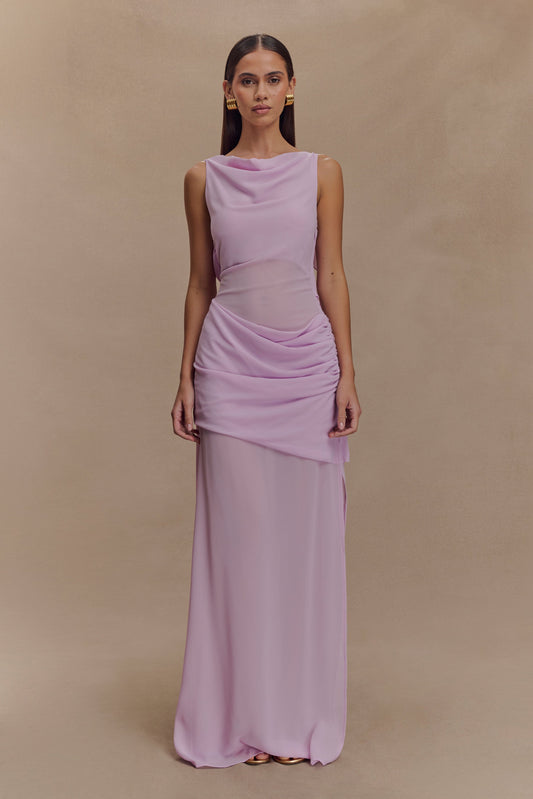Robe Maxi en Chiffon à Drapé Daria - Lilas Clair