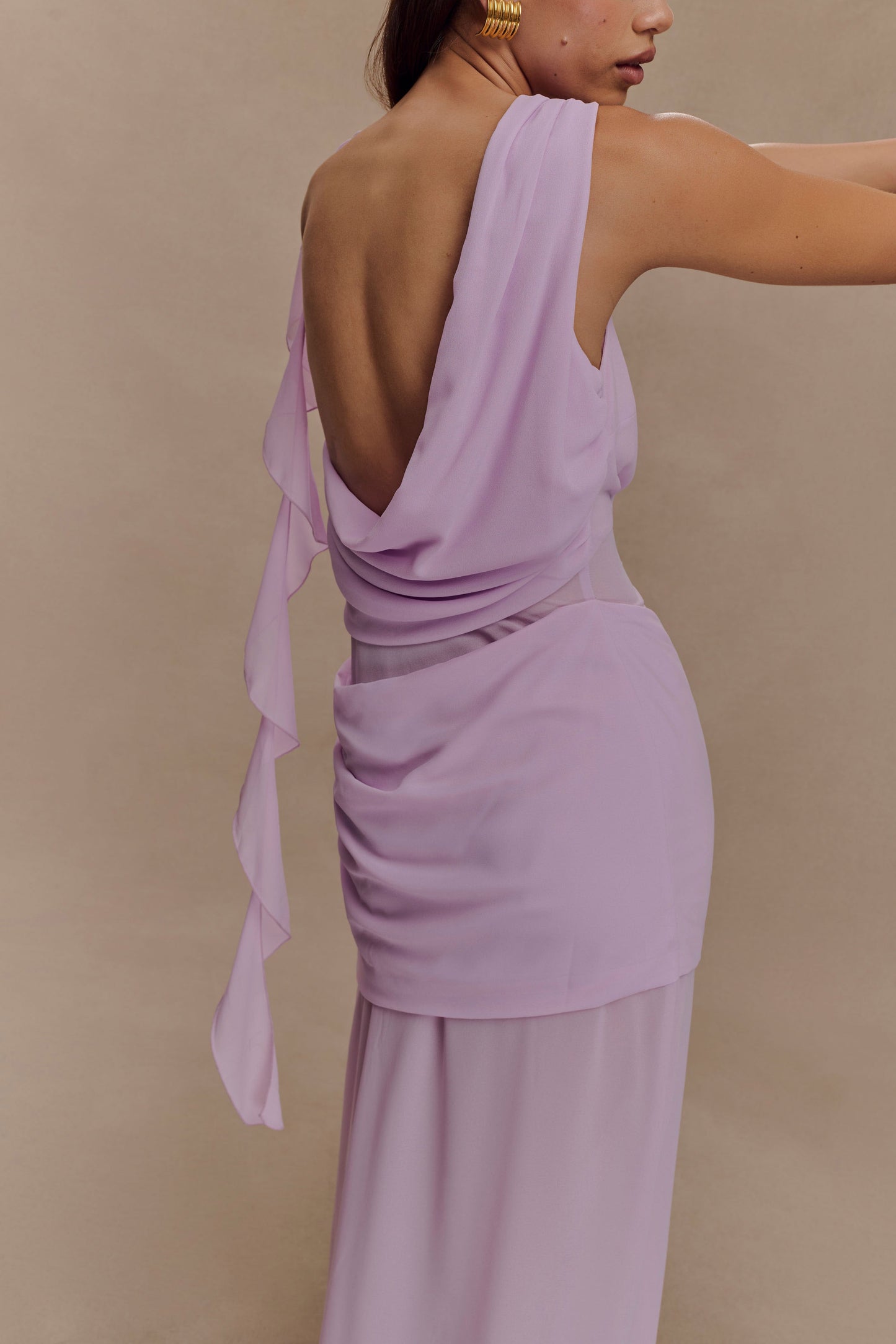 Robe Maxi en Chiffon à Drapé Daria - Lilas Clair