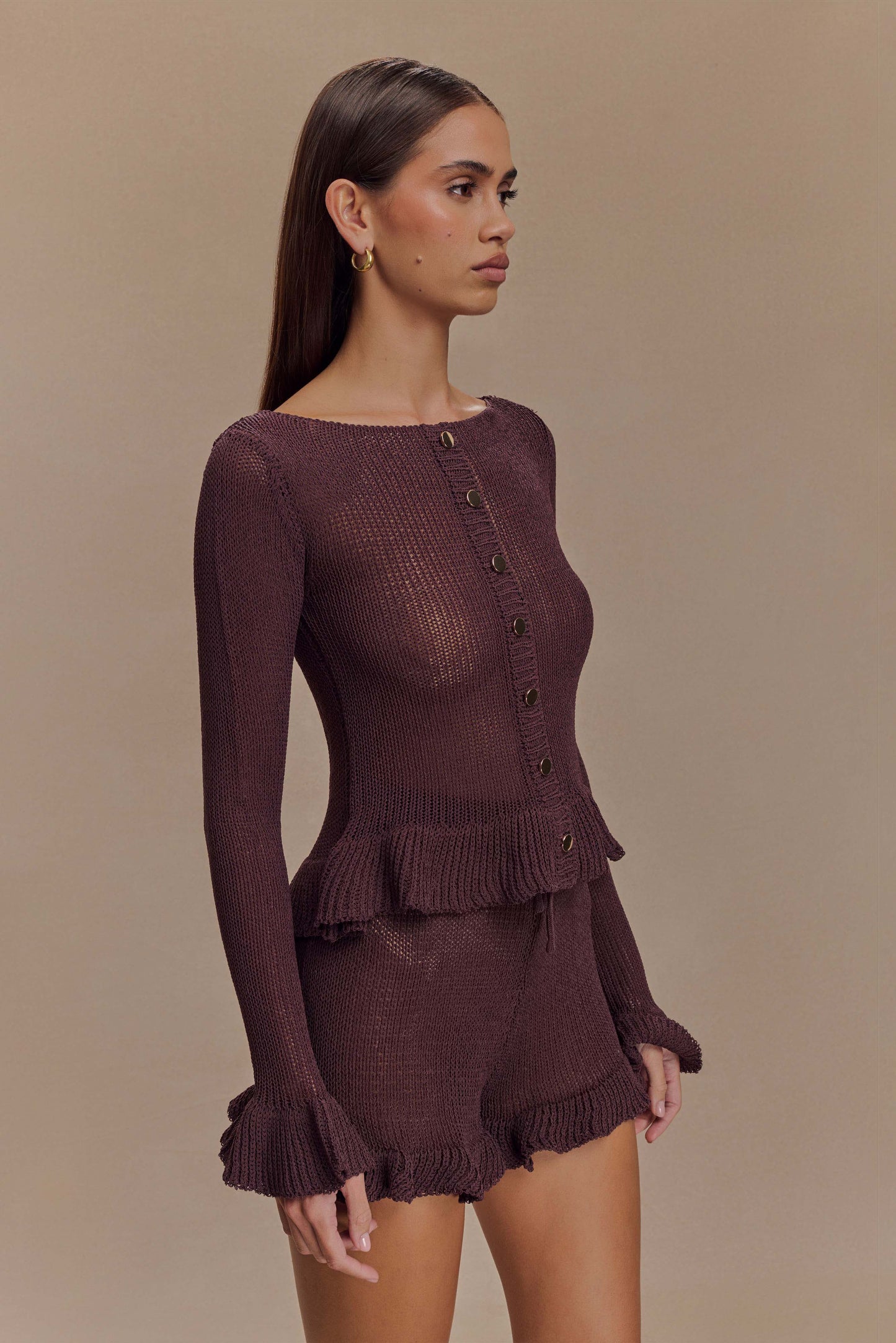 Cardigan à volants en tricot Eleanor - Chocolat
