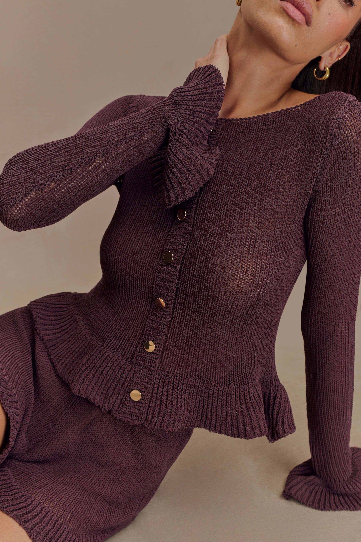 Cardigan à volants en tricot Eleanor - Chocolat
