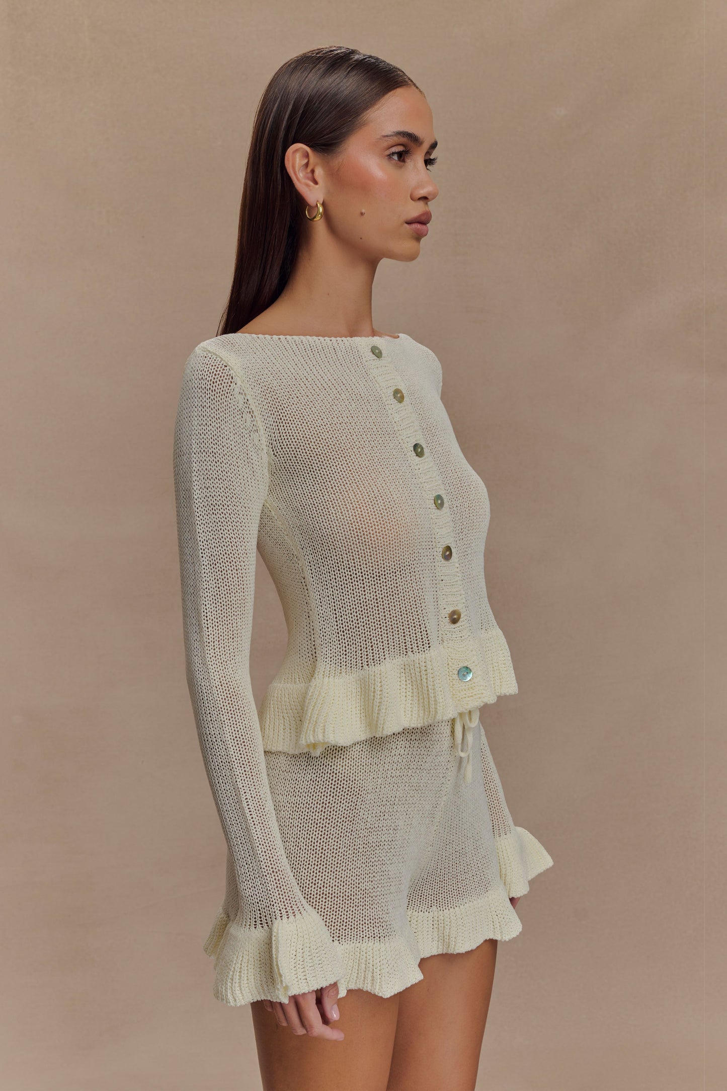Cardigan à volants en tricot Eleanor - Blanc