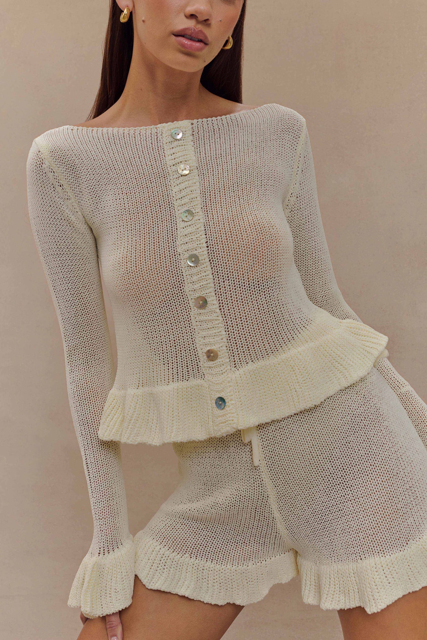 Cardigan à volants en tricot Eleanor - Blanc