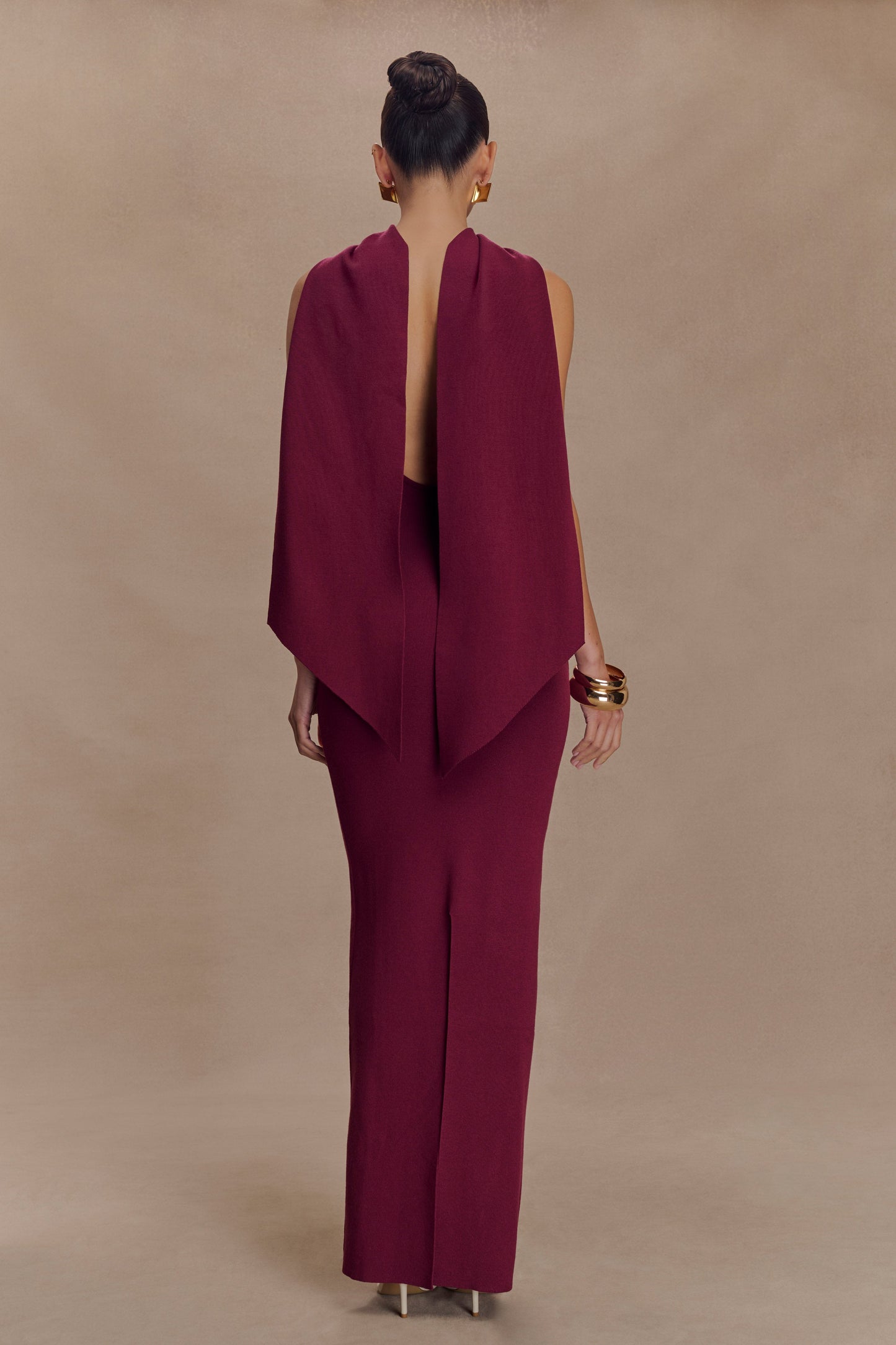 Robe Maxi Tricot Darby avec Écharpe - Merlot