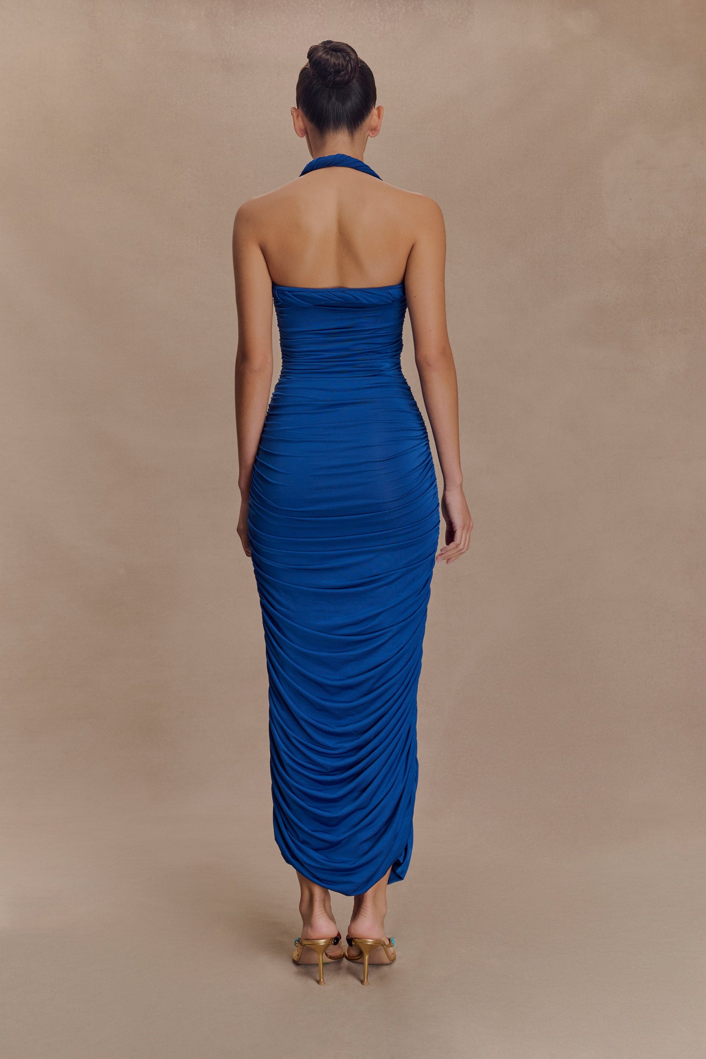 Robe midi à col montant et plis Camila - Cobalt