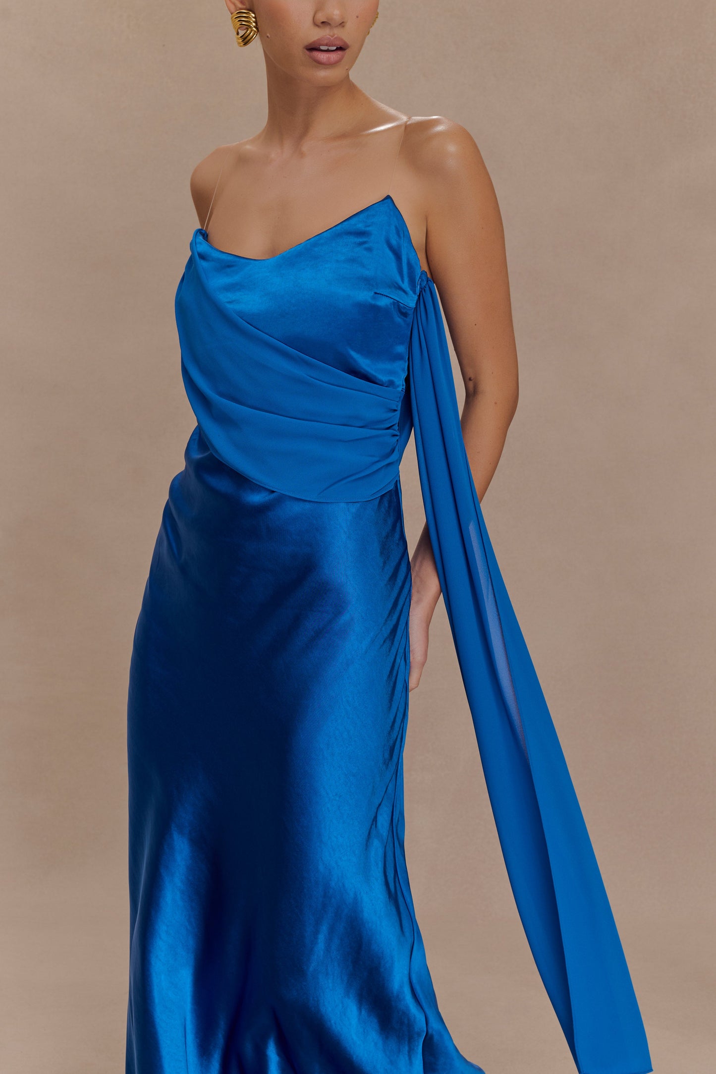 Robe Maxi Carah en Satin et Chiffon - Cobalt