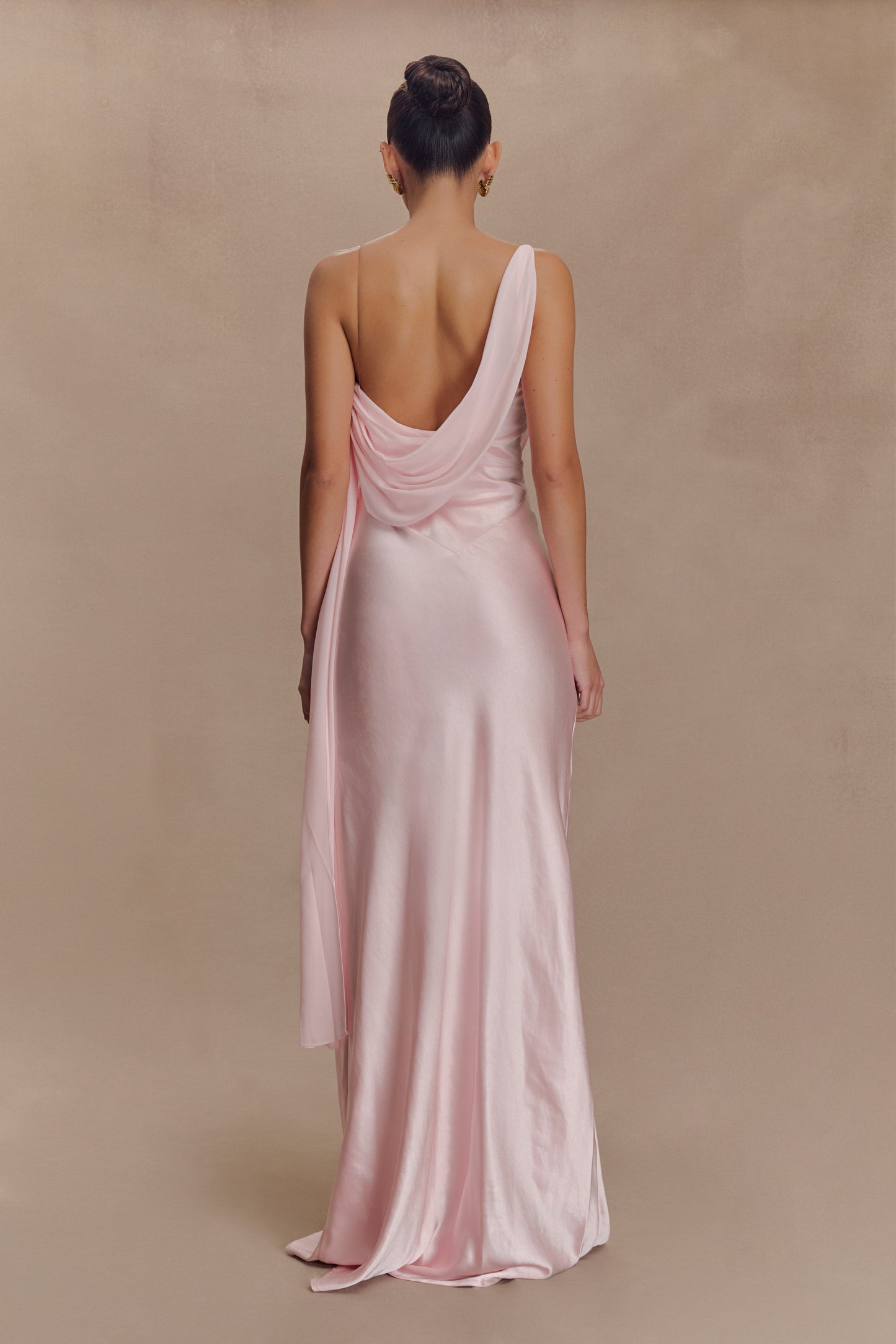 Robe Maxi Carah en Satin et Chiffon - Rose Pâle