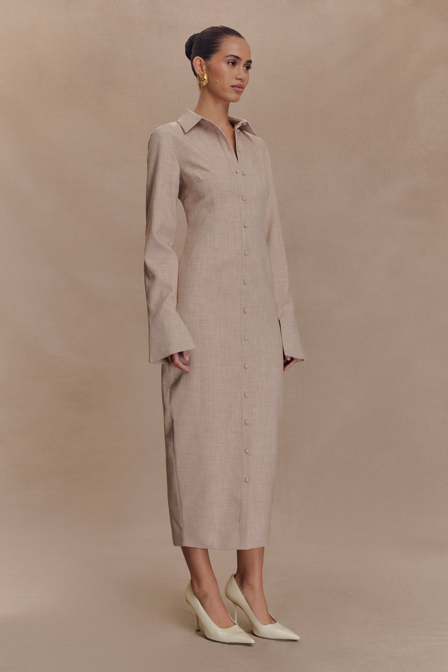 Robe midi Dorian à manches courtes, ajustée - Gris clair mêlé