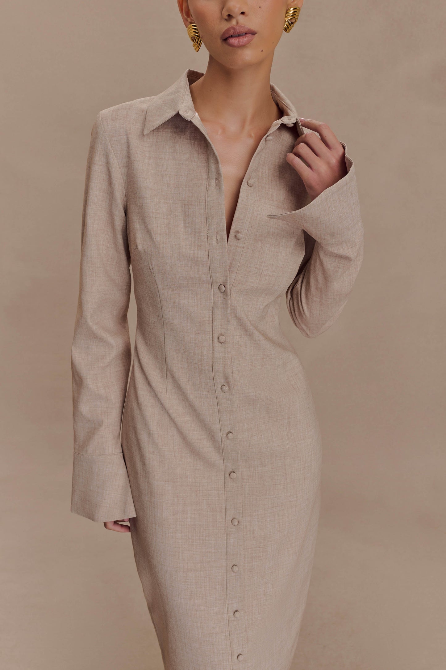 Robe midi Dorian à manches courtes, ajustée - Gris clair mêlé