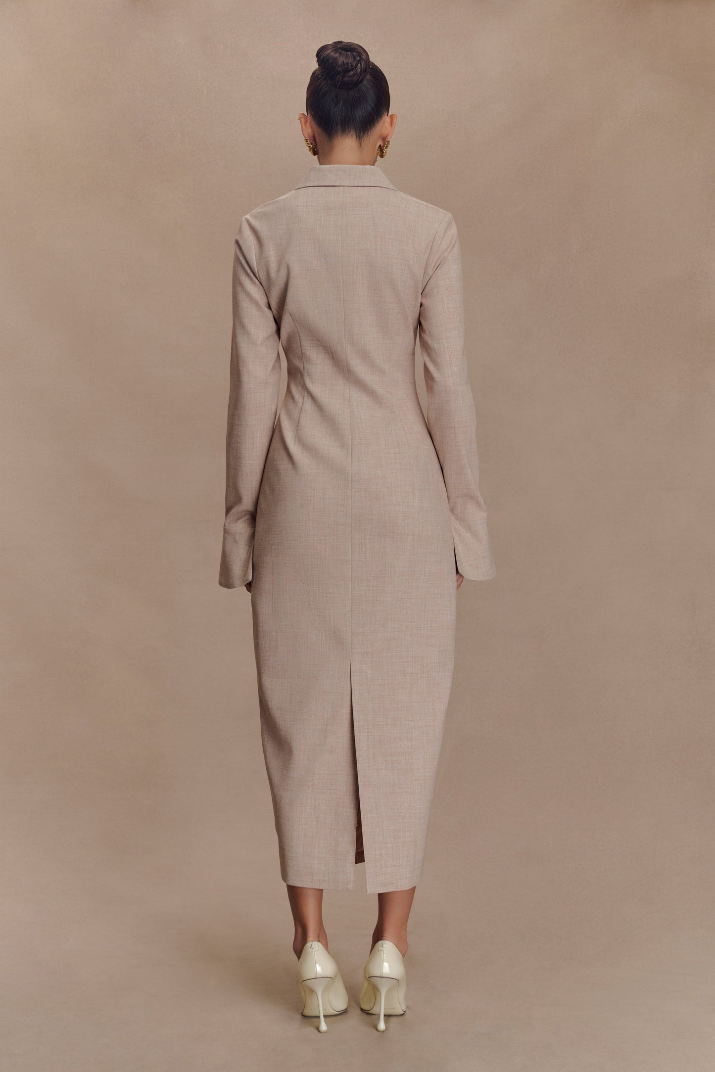 Robe midi Dorian à manches courtes, ajustée - Gris clair mêlé