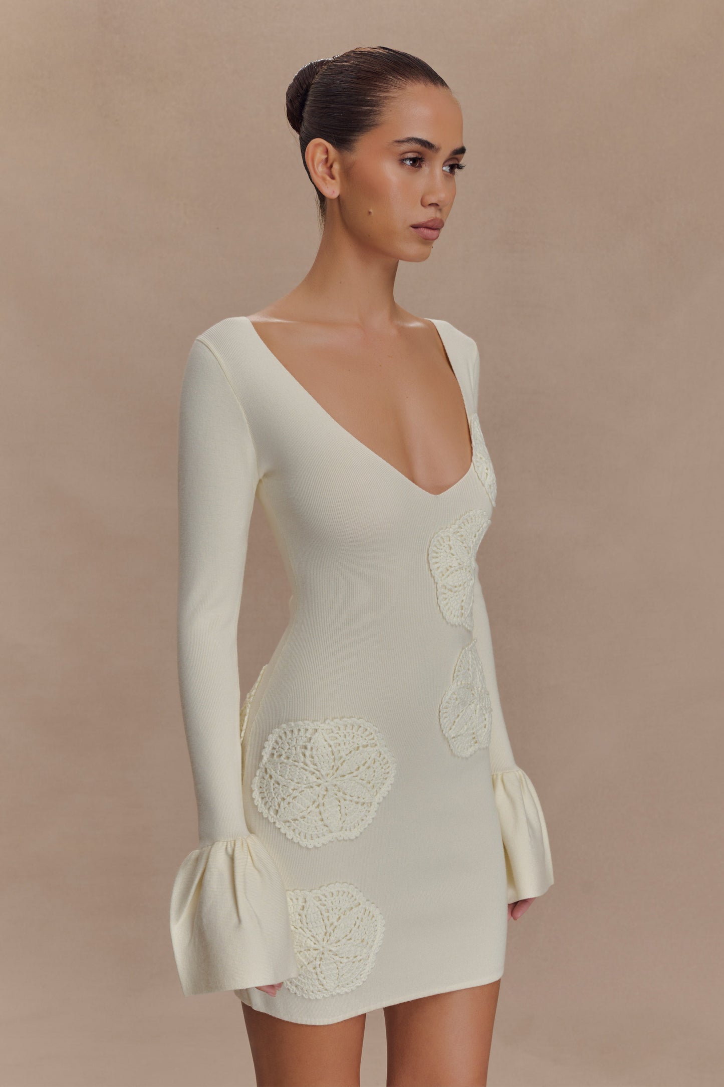 Mini-robe en tricot crochet Amari - Ivoire