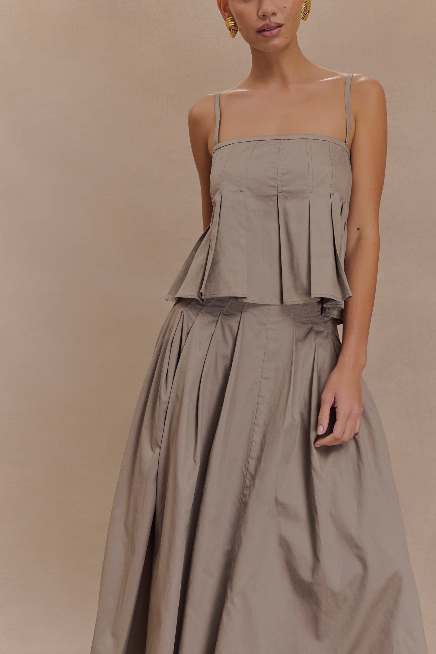 Mae, haut en coton - Brun-gris