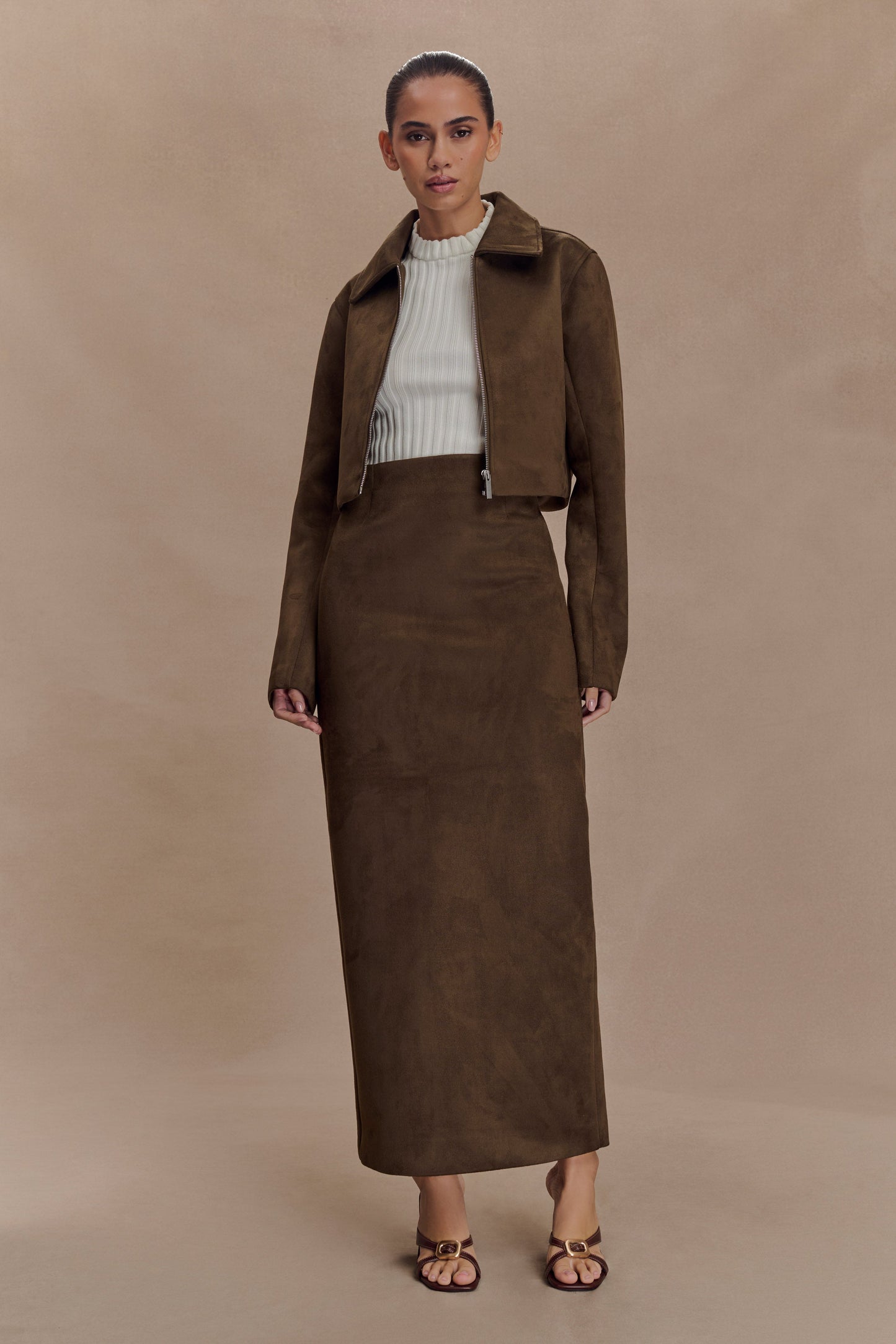 Veste à col en faux daim Hayes - Chocolat
