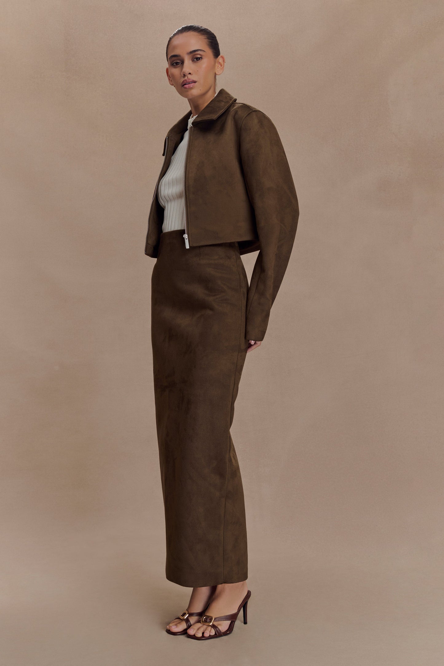 Veste à col en faux daim Hayes - Chocolat