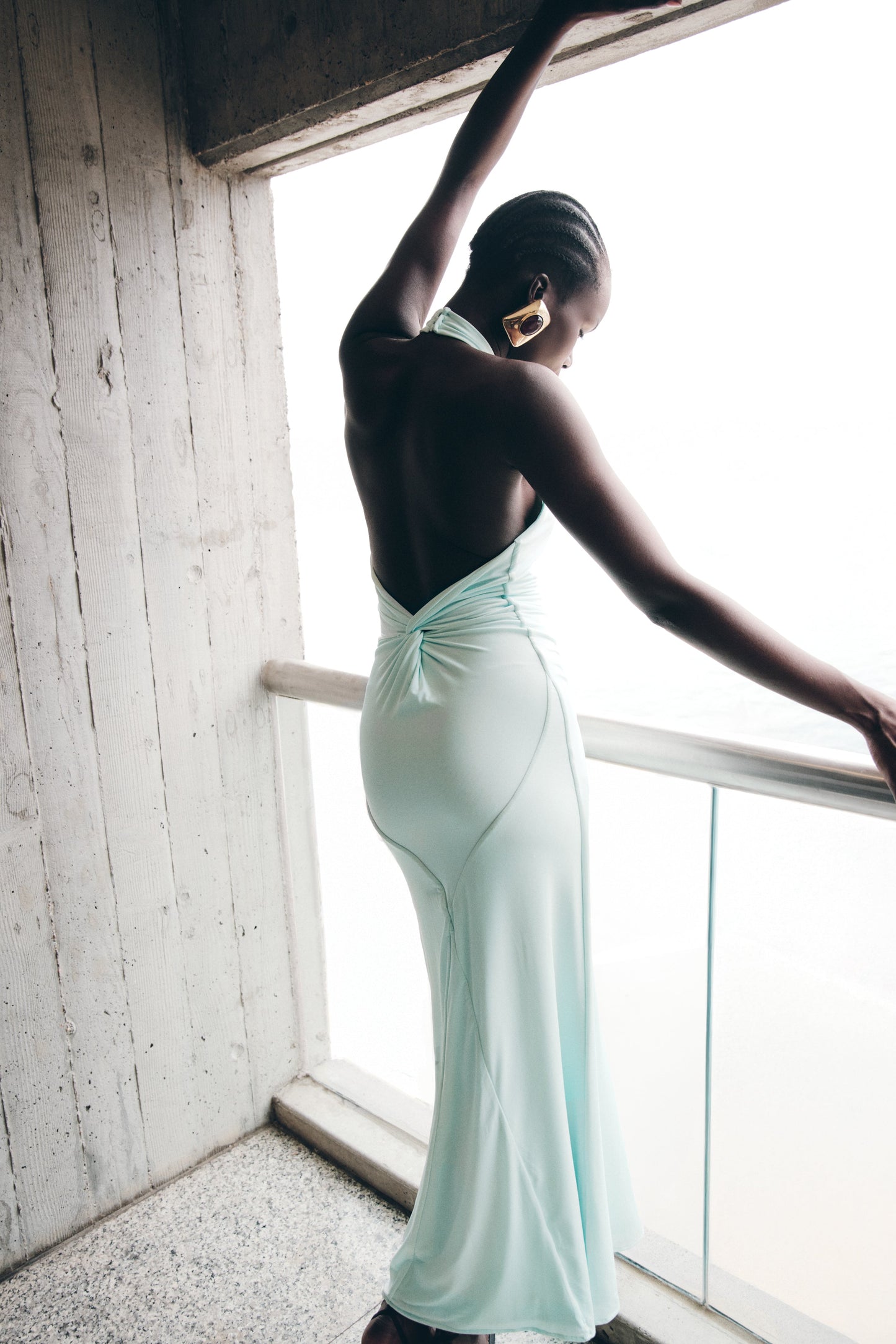 Robe Maxi Halter Élyna à Volants - Lagoon