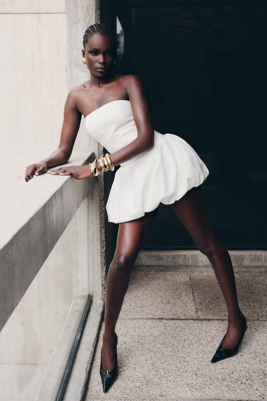 Robe mini trapueuse sans bretelles Clementina - Blanche