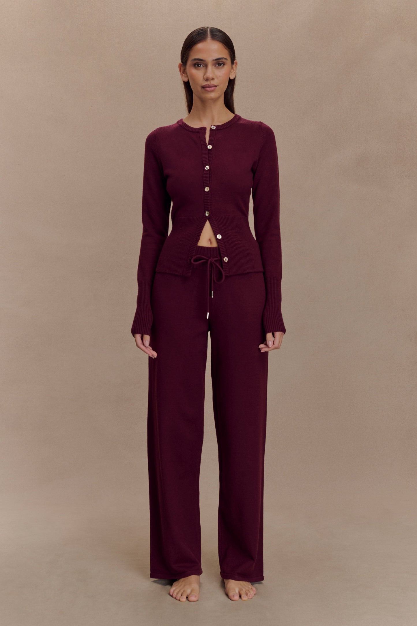 Cardigan en tricot ajusté Reese - Merlot